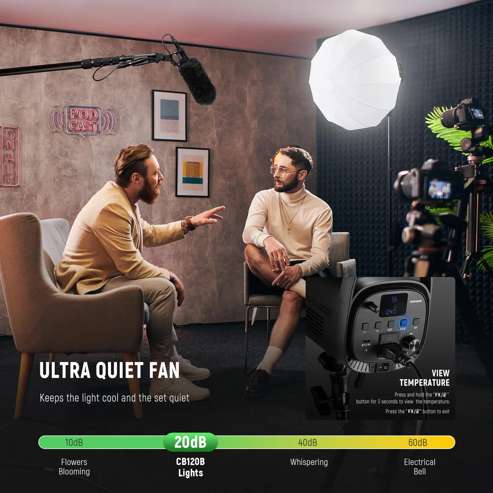 NEEWER CB120B lampa wideo LED 120 W ze sterowaniem aplikacją 2,4 G, COB, dwukolorowa, 2700 K – 6500 K, 78000 luksów przy 1 m/CCT / CRI97/12 scen/uchwyt Bowens, światło ciągłe do fotografii