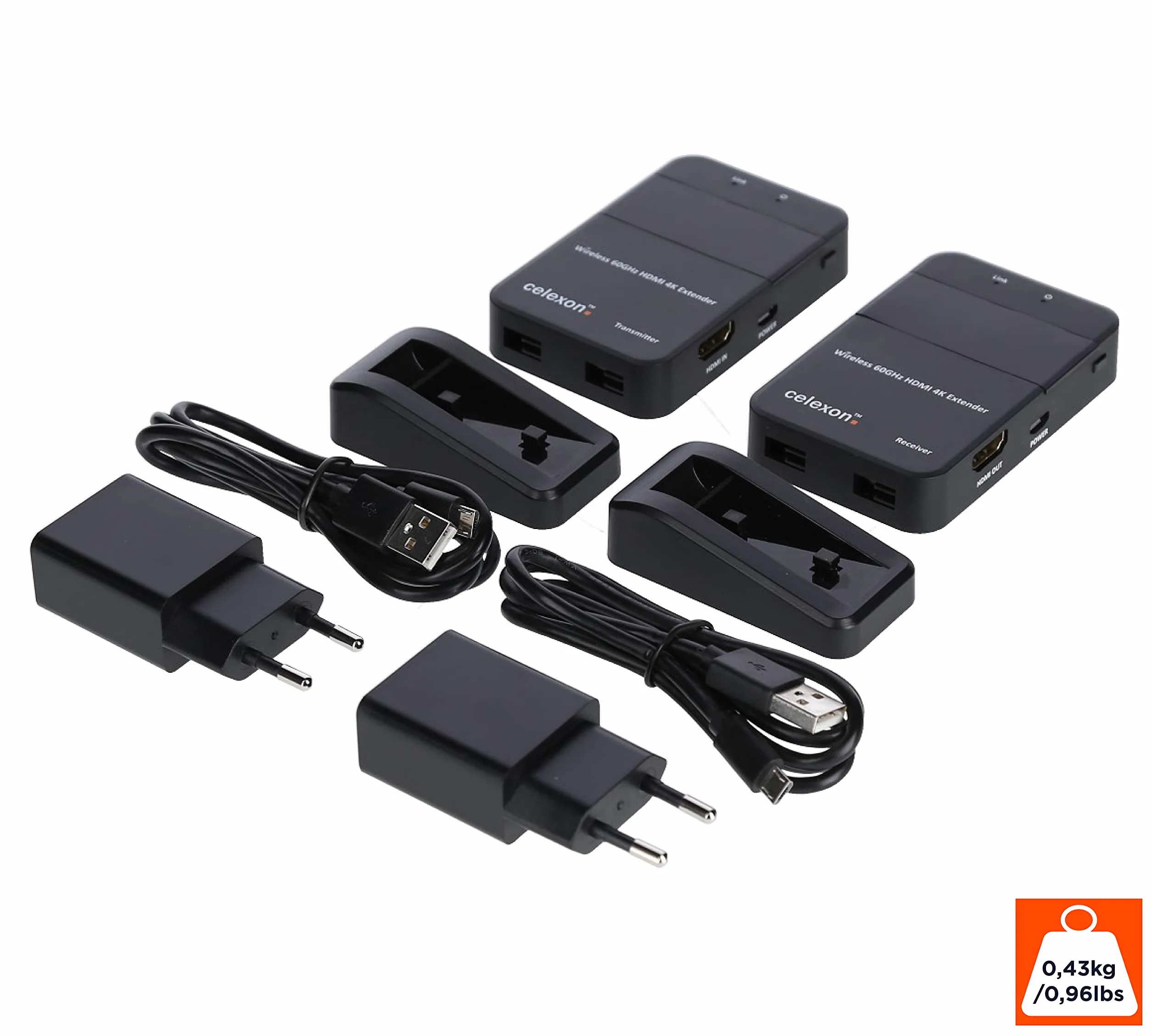 celexon Expert Zestaw radiowy HDMI WHD30M bezprzewodowa transmisja multimediów do 30 m - Rozdzielczość 4K UHD - 3D, WiHD 1.1, Dolby True HD, DTS-HD, LPCM...