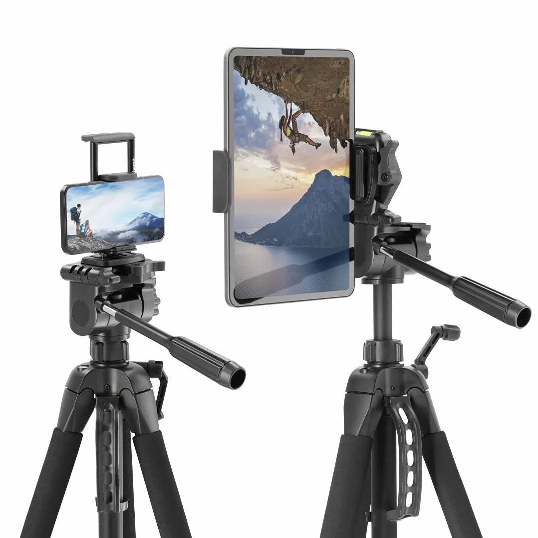 Hama Action 170 Statyw do aparatu 3D o wysokości 62-170 cm, statyw fotograficzny z uchwytem na telefon komórkowy i uchwytem na tablet, statyw z głowicą 3-kierunkową, statyw do lustrzanki z torbą