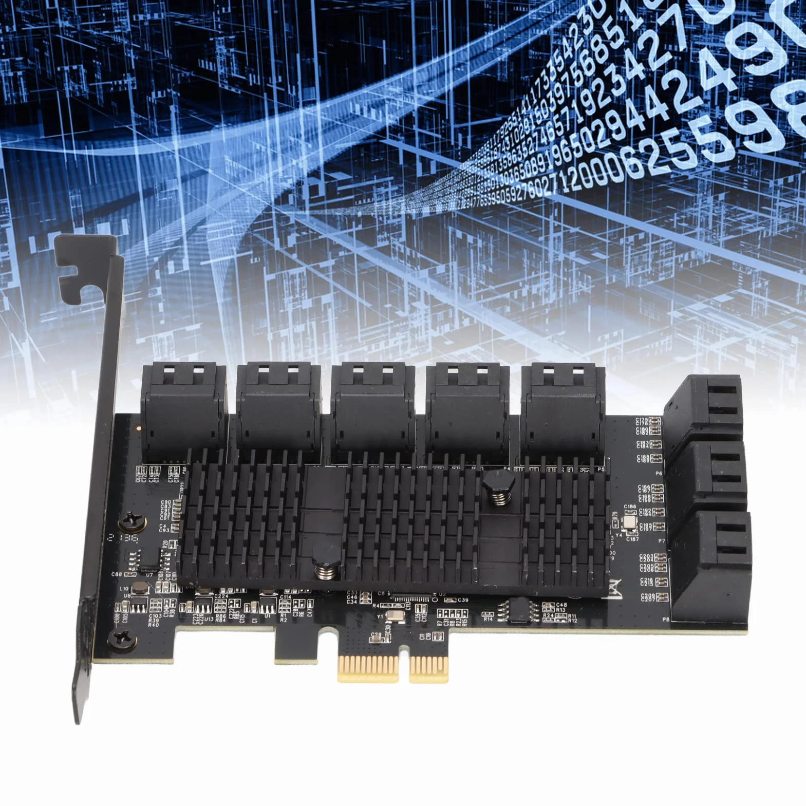 Fdit Adapter PCIe SATA, 16-portowy kontroler SATA 3.0, karta rozszerzeń PCI Express X1, kompatybilna z gniazdem X4/X8/X16, do Server/2003/Vista/7/8 (32/64 bit)/MAC/Linux