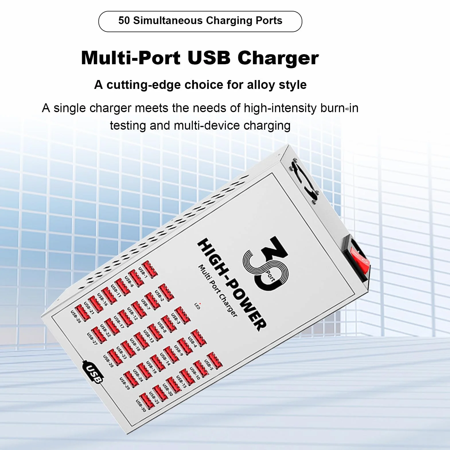 Fabater Stacja ładująca USB z 30 Portami, Szybkie ładowanie, do Wielu urządzeń, Metalowa Obudowa, Inteligentna Dystrybucja dla Domu, Biura, Szkoły (Wtyczka UE 250 V)