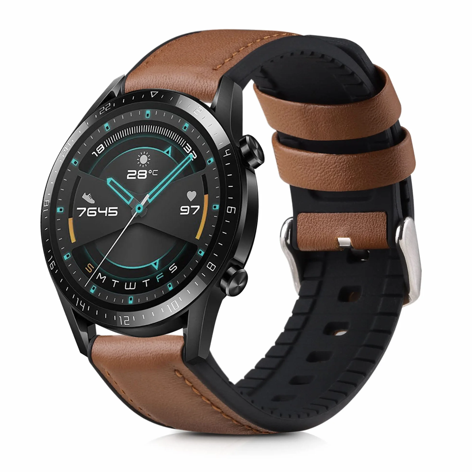 kwmobile Pasek zamienny kompatybilny z Huawei Watch GT / GT2 / GT3 (46mm) Pasek - Pasek sportowy fitness tracker ze skóry z zapięciem zegarka - Brązowy Czarny