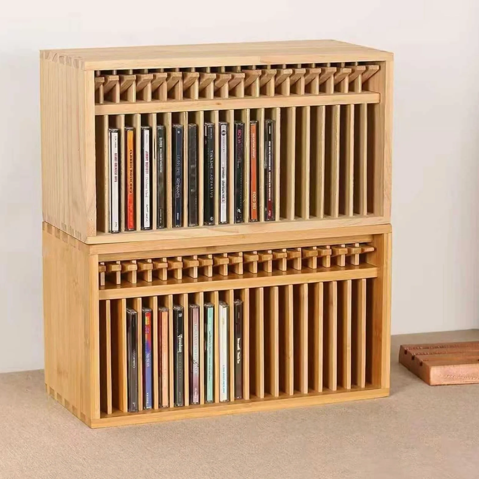 Drewniany stojak do przechowywania płyt CD, organizer na 19 standardowych etui na płyty CD, idealny do domu, biura, pokoju muzycznego, sali teatralnej, akcesoria biurkowe, kompaktowa konstrukcja
