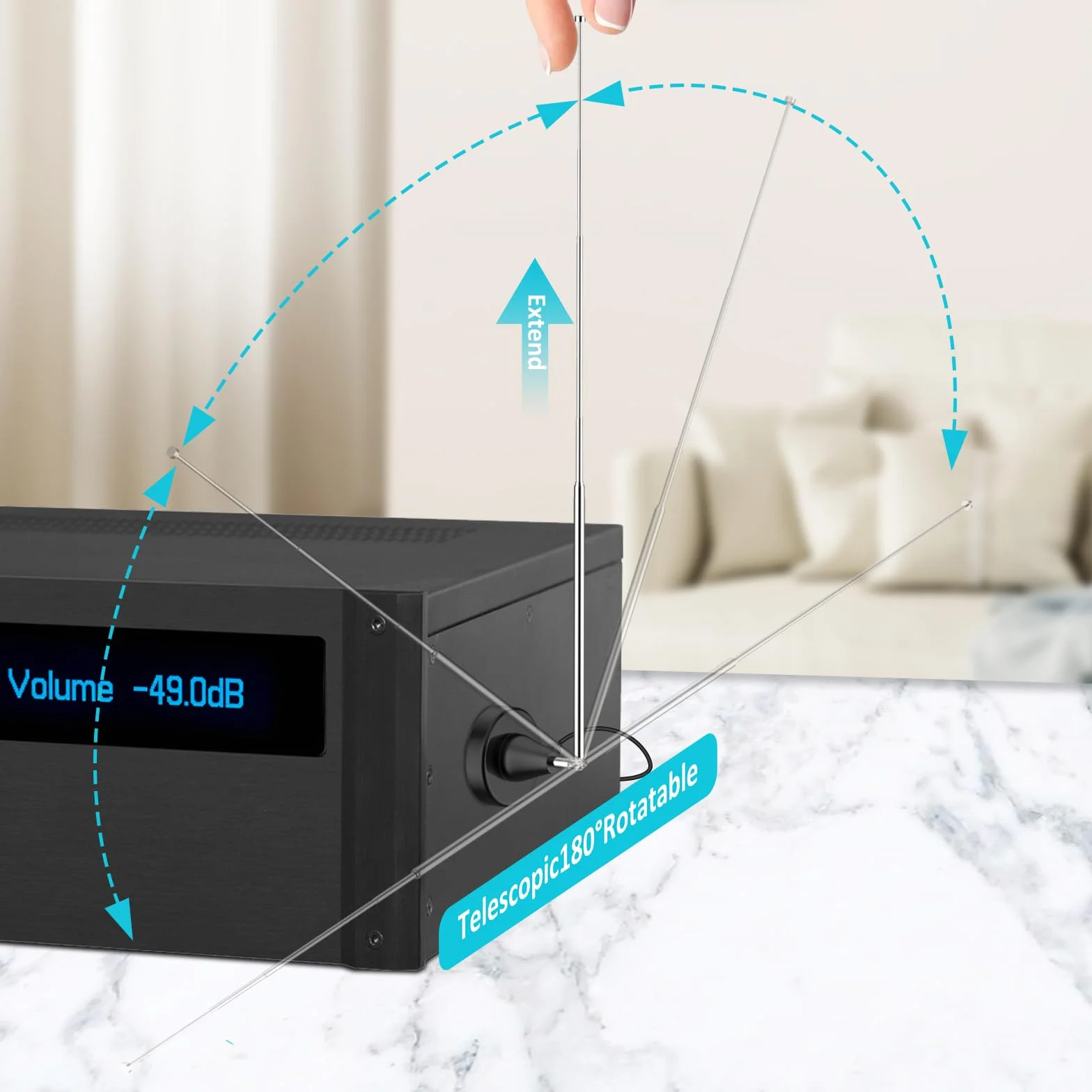 DAB UKW Radioantenne Cyfrowa antena teleskopowa do pomieszczeń DAB FM Radio Antena z magnetycznym podstawą 3 m kabel wydłużający dla stereoodbiornika radiowego Odbiornik AV