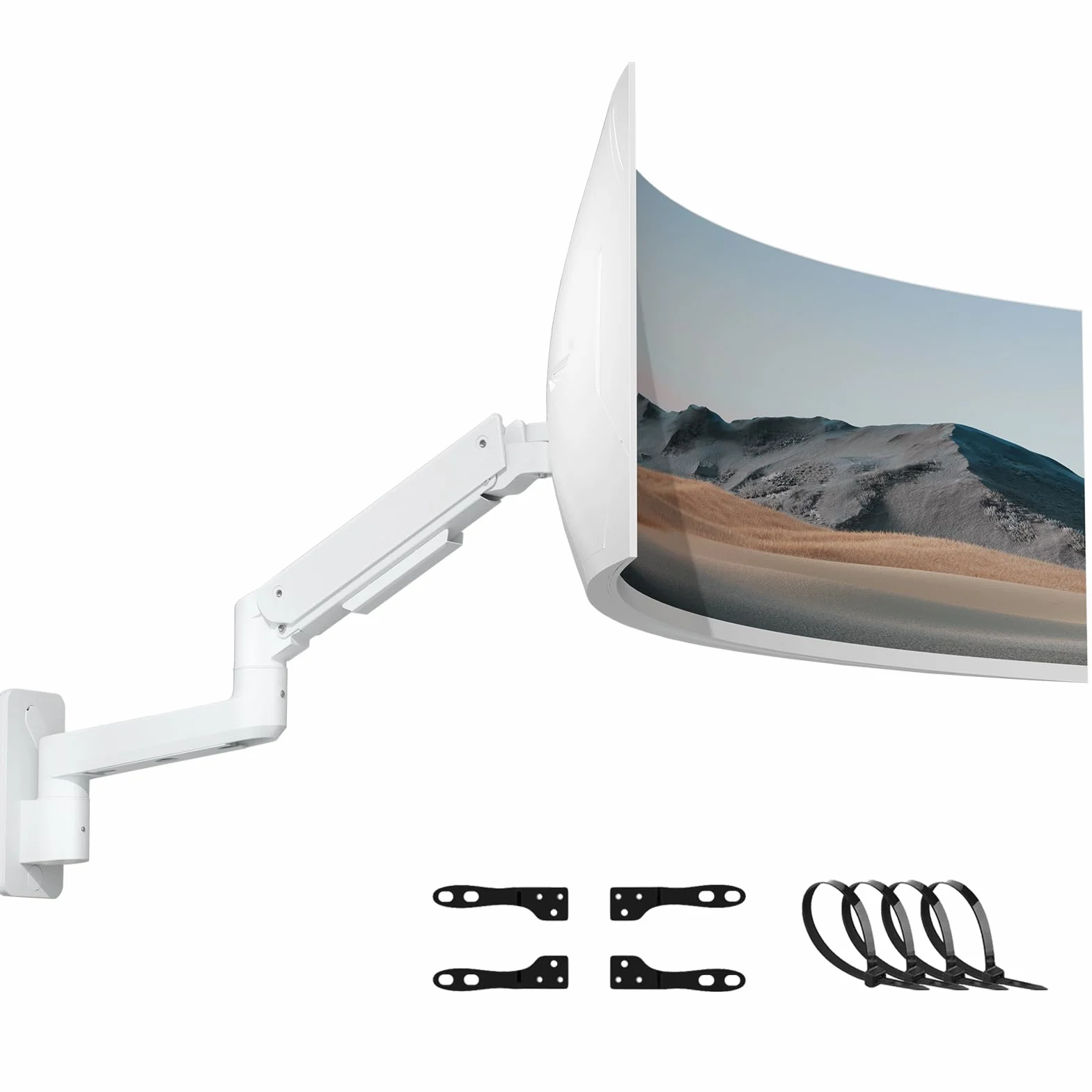 PUTORSEN 43.2-124.5 cm Premium Ultrawide Monitor ścienny do montażu na ścianie, wytrzymałe ramię monitora do 20 kg, pełna regulacja, VESA 75/100/200, biały
