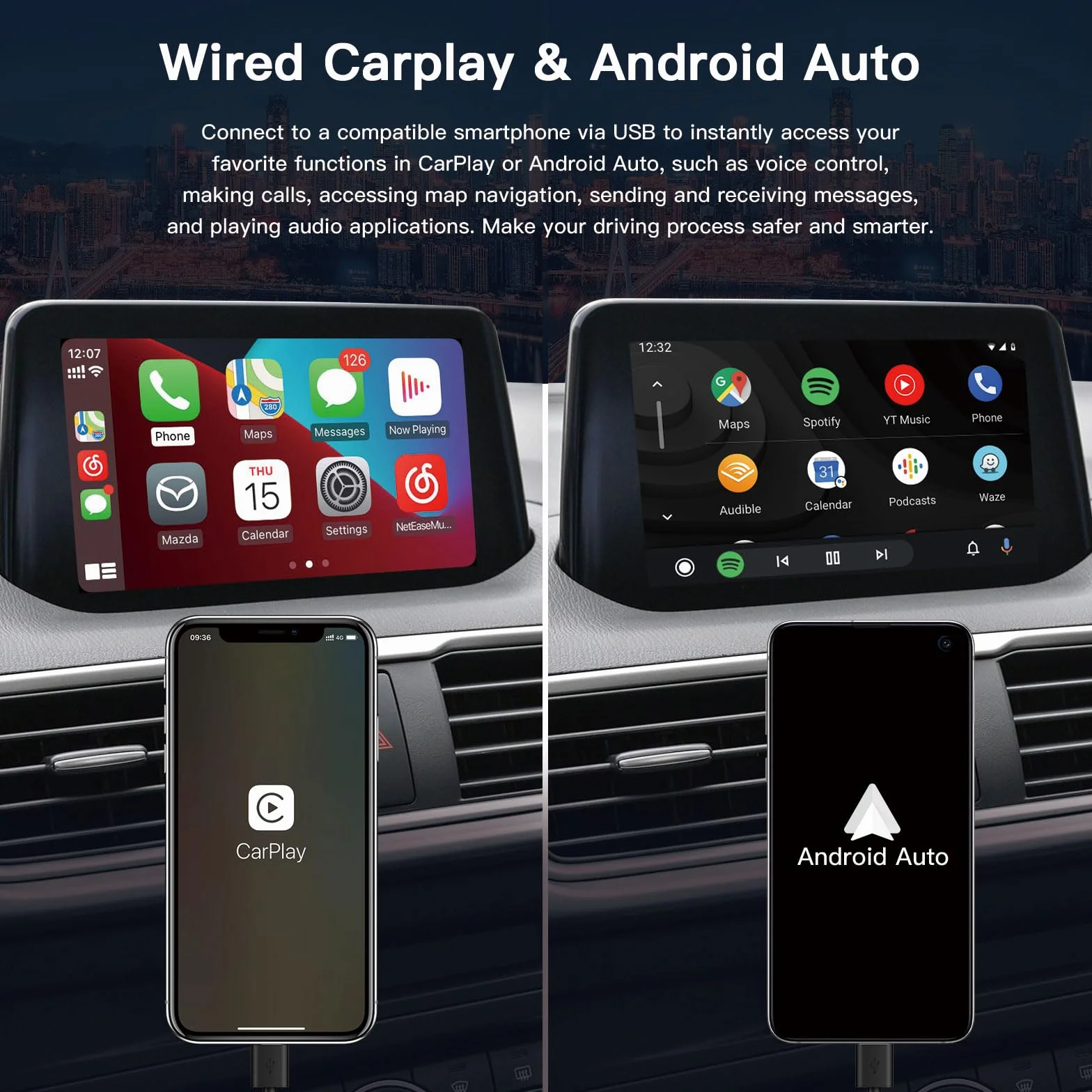 Carplay/Android adapter samochodowy do Mazda 2/3/6/CX3/CX5/CX9/MX5/FIAT 124 2014-2021 TK78-66-9U0C OEM Retrofit Kit pasujący do systemu Connect 0008FZ34