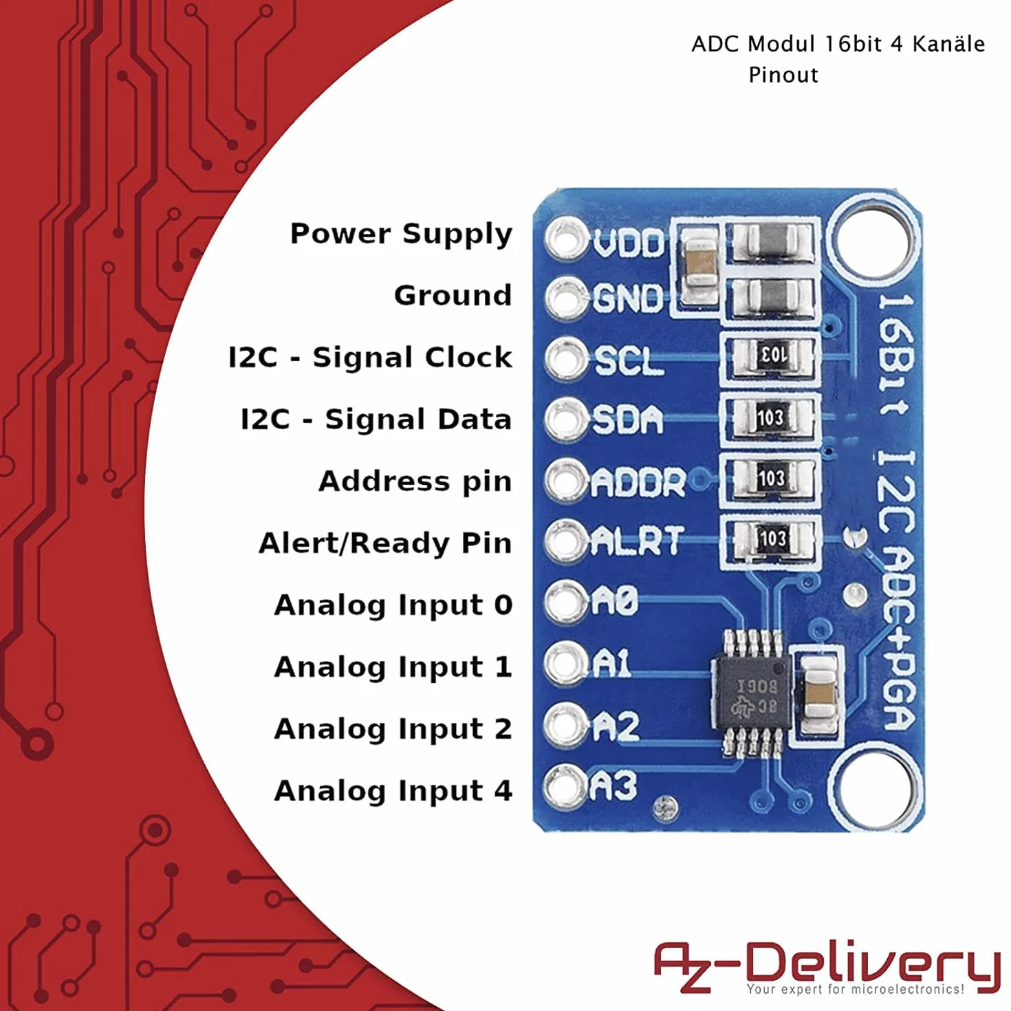 AZDelivery 3 x Compatible with ADS1115 ADC moduł 16bit 4 kanały kompatybilne z Arduino i Raspberry Pi z e-Book!