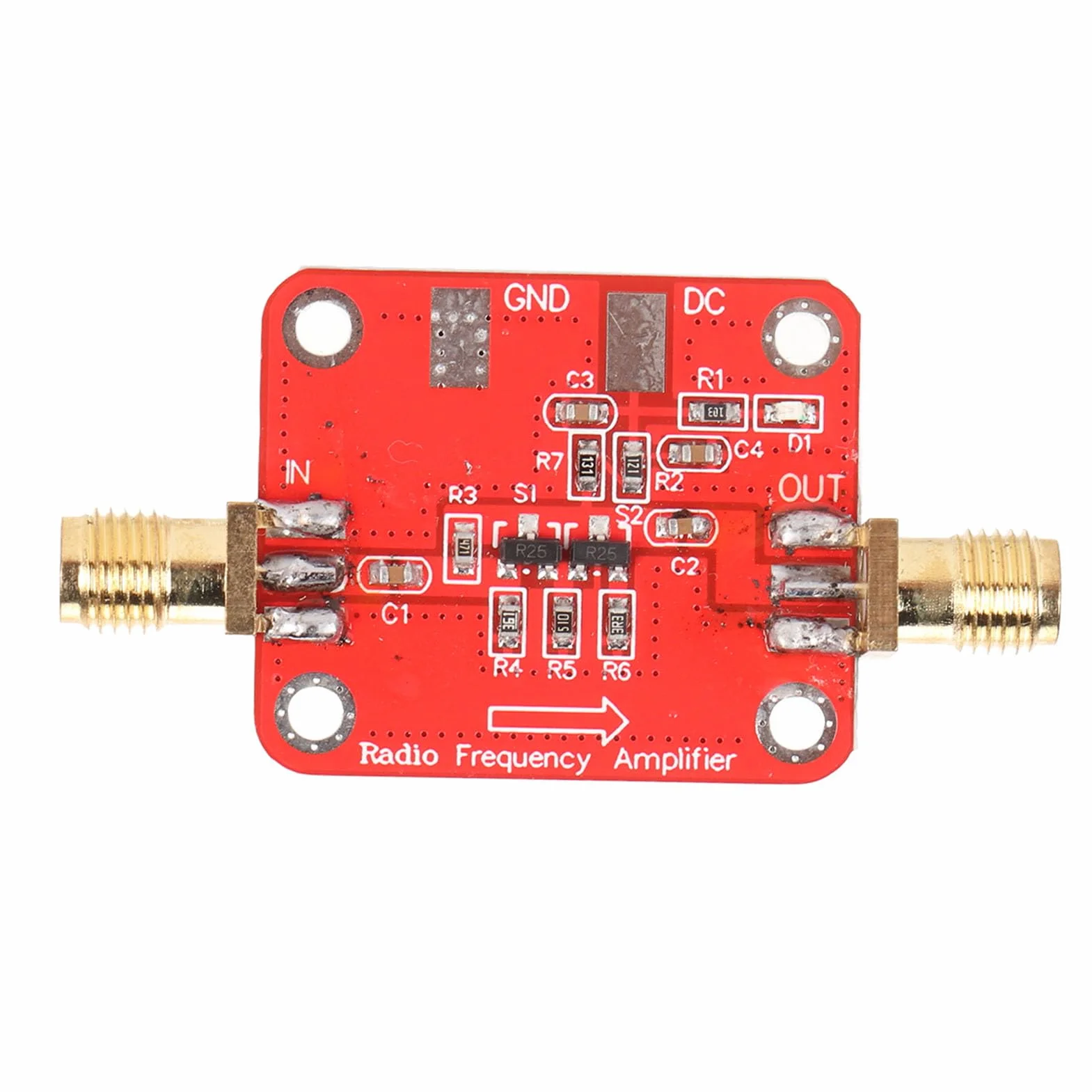 Wzmacniacz Szerokopasmowy RF 10 KHz–100 MHz, Wysokie Wzmocnienie, Niski Współczynnik VSWR, Napięcie +12 V i Prąd 30 MA, Wyjście P-1 10 DBm, Konstrukcja Bez Dławików, materiał