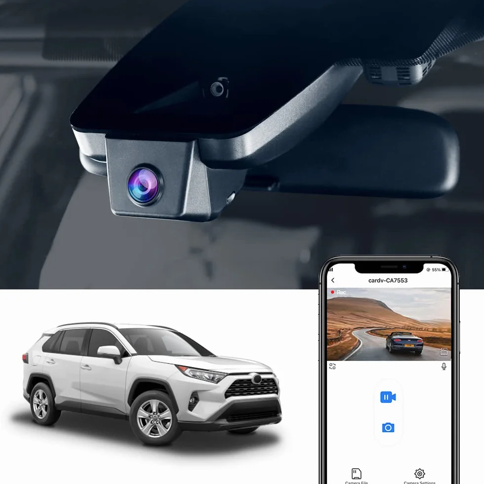 FITCAMX Dashcam kompatybilny z Toyota RAV4 2019-2021 (5. generacja), wideo 4K WiFi, noktowizor, nagrywanie w pętli, czujnik G z kartą 64 GB