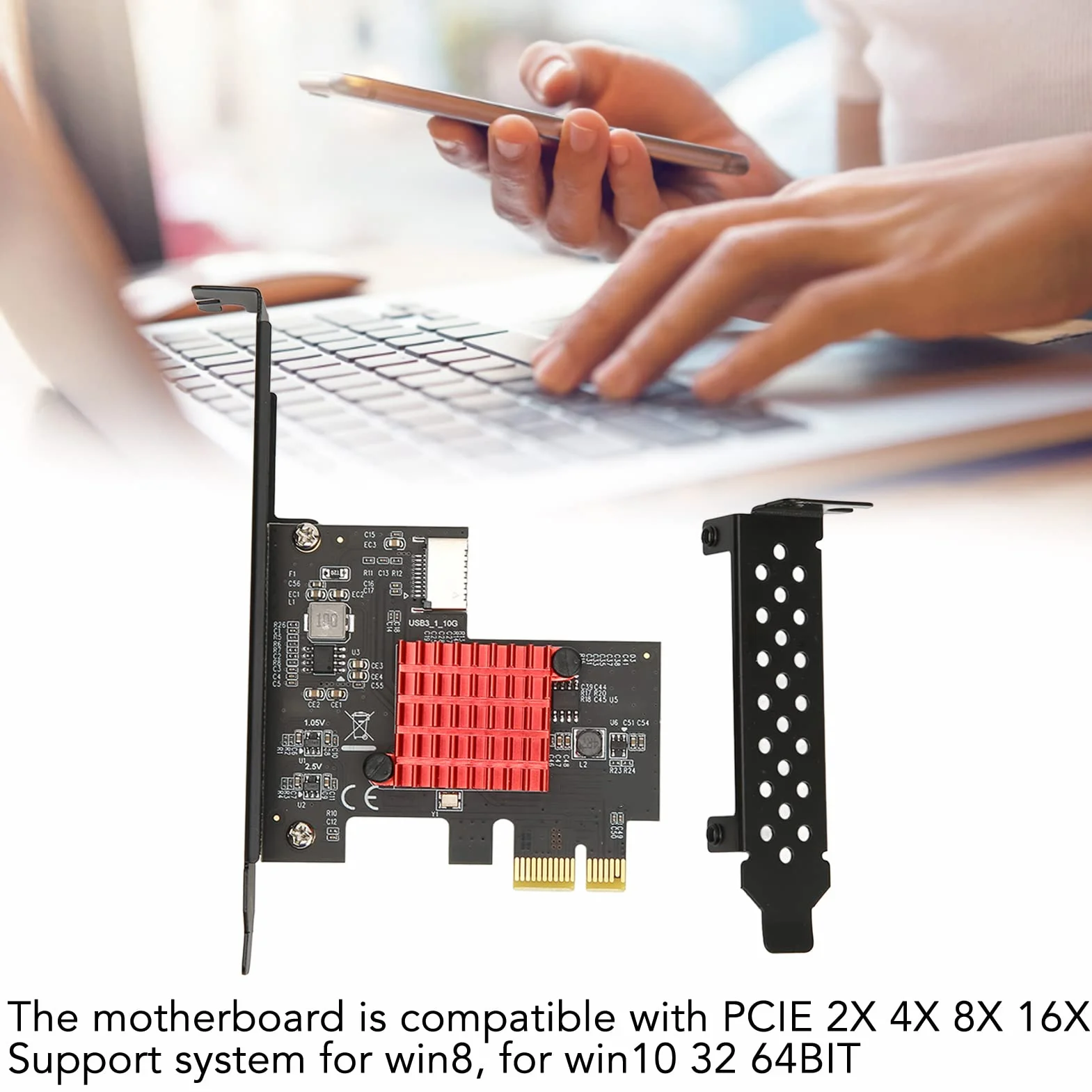 USB3.2 GEN2 Przednia Karta rozszerzeń TYPE E, Obsługa 10 Gb/s KLUCZ A TYP E Karta rozszerzeń Interfejsu PCIE 3.0 2X, dla dla Plug and Play, Nie Wymaga Sterownika