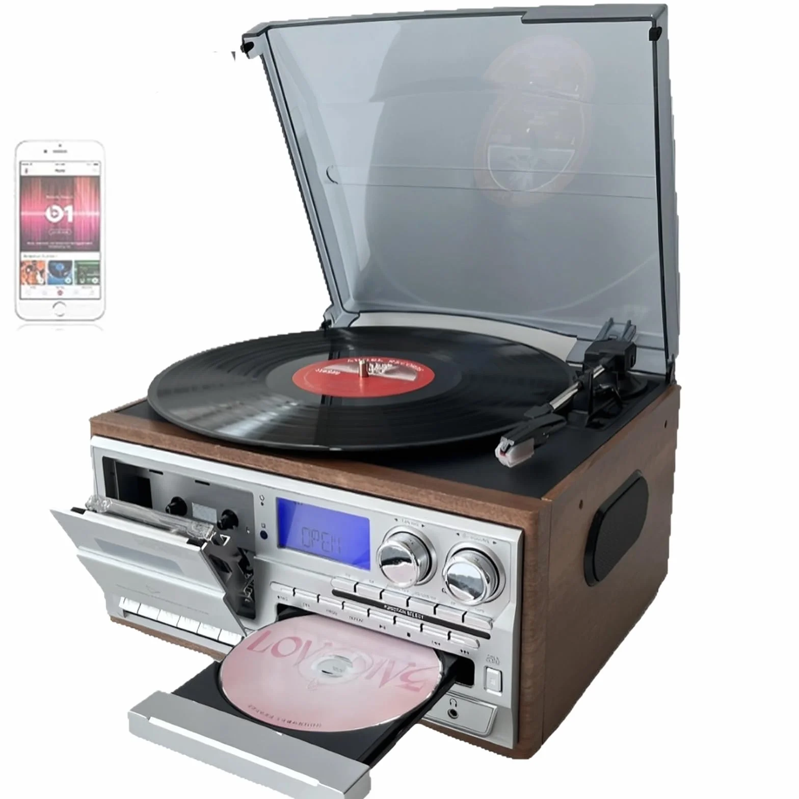 Gramofon winylowy, 9 w 1, gramofon vintage, 3-biegowa automatyczna do domowej rozrywki, odtwarzacz muzyki LP w stylu retro, system audio z wbudowanymi głośnikami