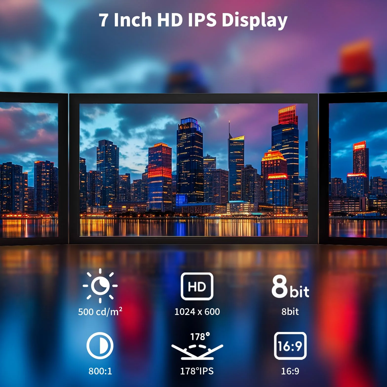 CUQI 7-calowy mini monitor, 1024×600 HD IPS mini ekran z wbudowanymi głośnikami/HDMI/VGA/AV wejście do Raspberry Pi, PC, TV, DVD, CCTV