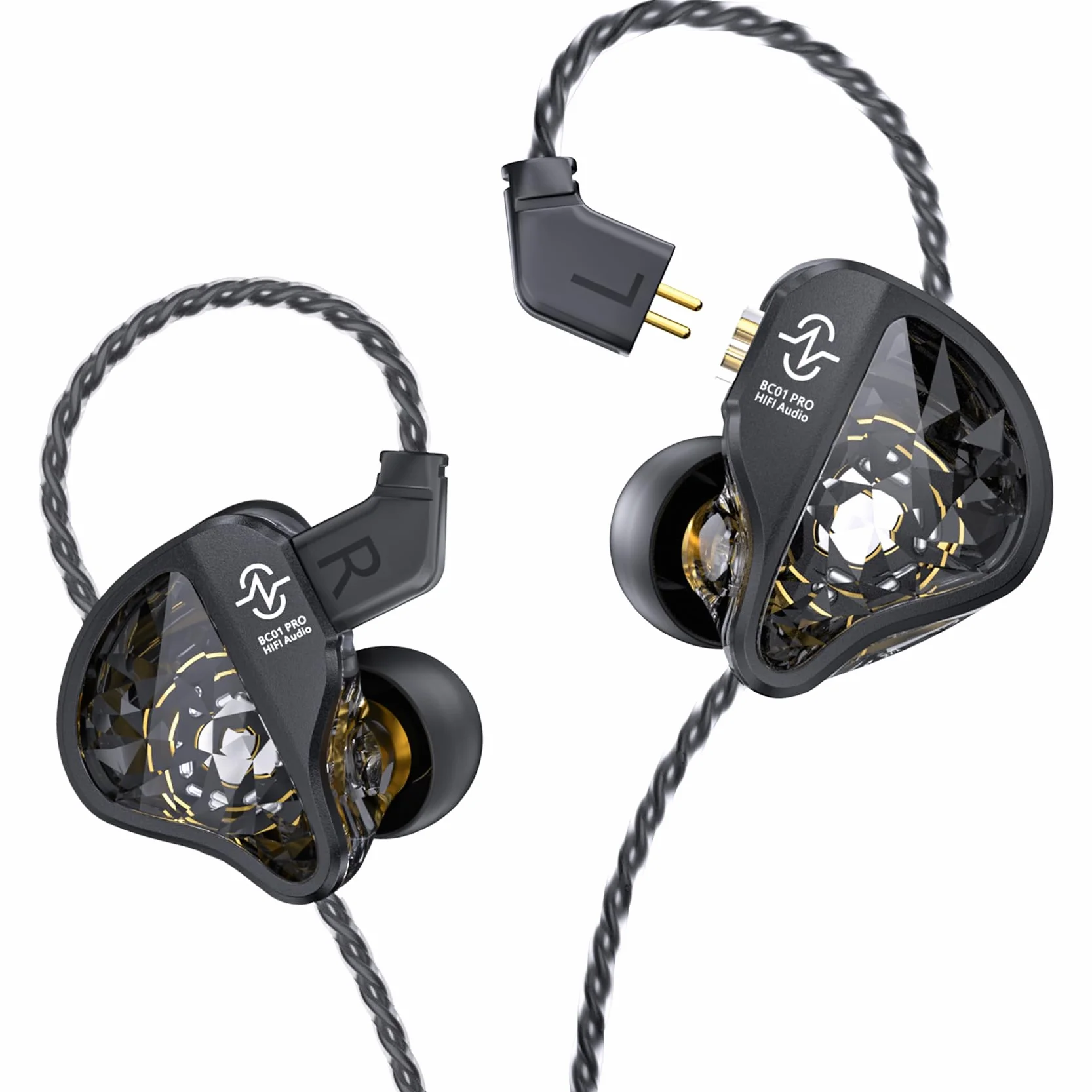 Yinyoo CCZ Harmony BC01 Pro słuchawki douszne, 1DD 1BA hybrydowy sterownik Hifi słuchawki, trójczęstotliwościowa równowaga przewodowe IEM, dźwięk stereo przewodowe słuchawki douszne z wtyczką 3,5 mm