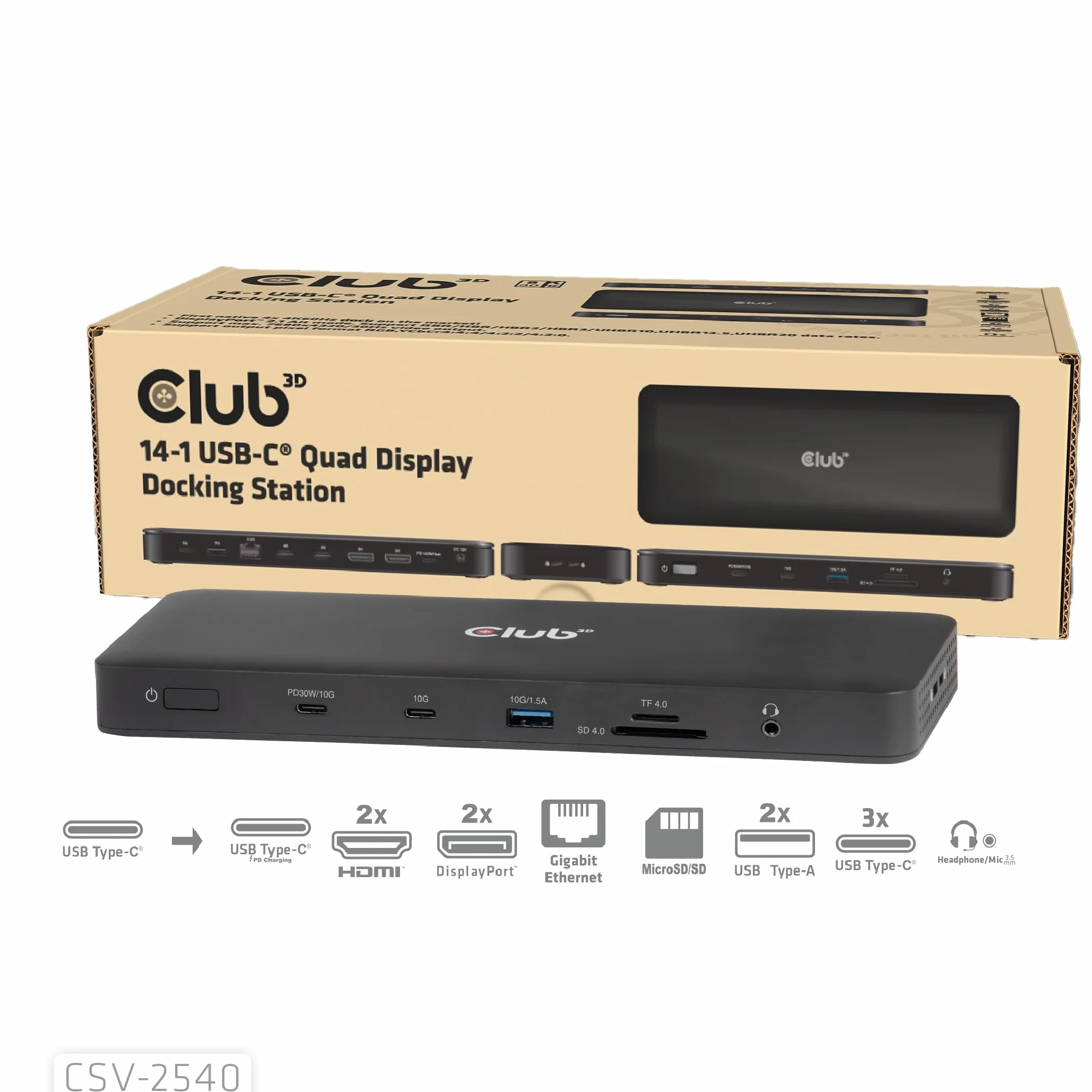 Club3D CSV-2540 14-1 USB-C Quad-Display stacja dokująca