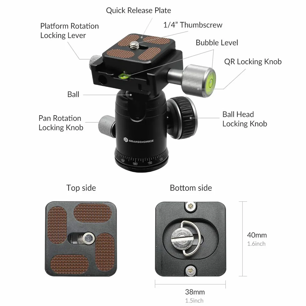 TRIPOD50V (Pan Bar w zestawie/lekki wytrzymały aluminiowy uchwyt na aparat przenośny statyw z antypoślizgowymi stopami/kompatybilny z iPhonem, telefonem z systemem Android, DSLR dla YouTube Video) firmy ORANGEMONKIE