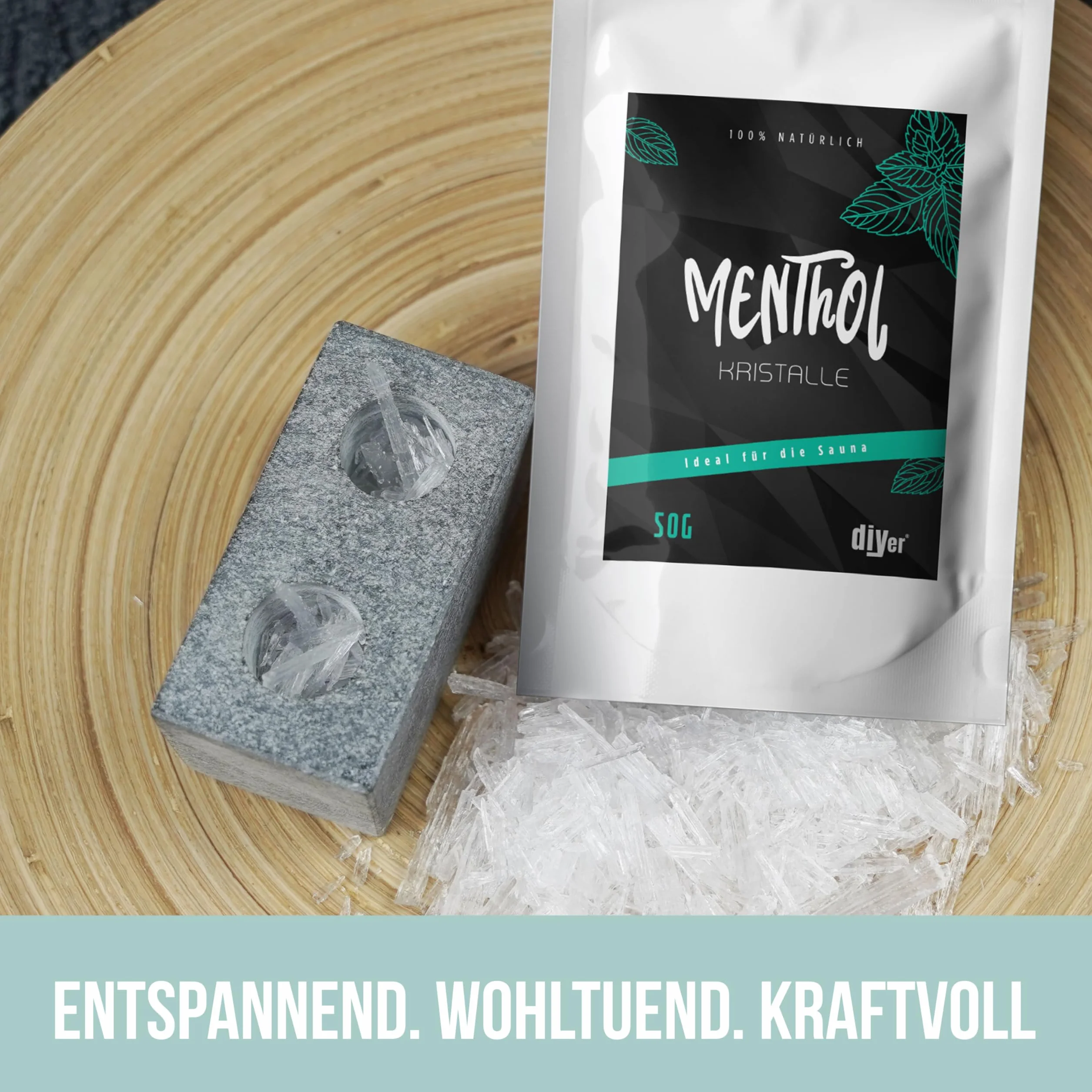 100g kryształków mentolowych w praktycznej torebce z suwakiem - certyfikowana jakość premium ze 100% czystego olejku miętowego - idealne jako napar do sauny - kryształki lodu