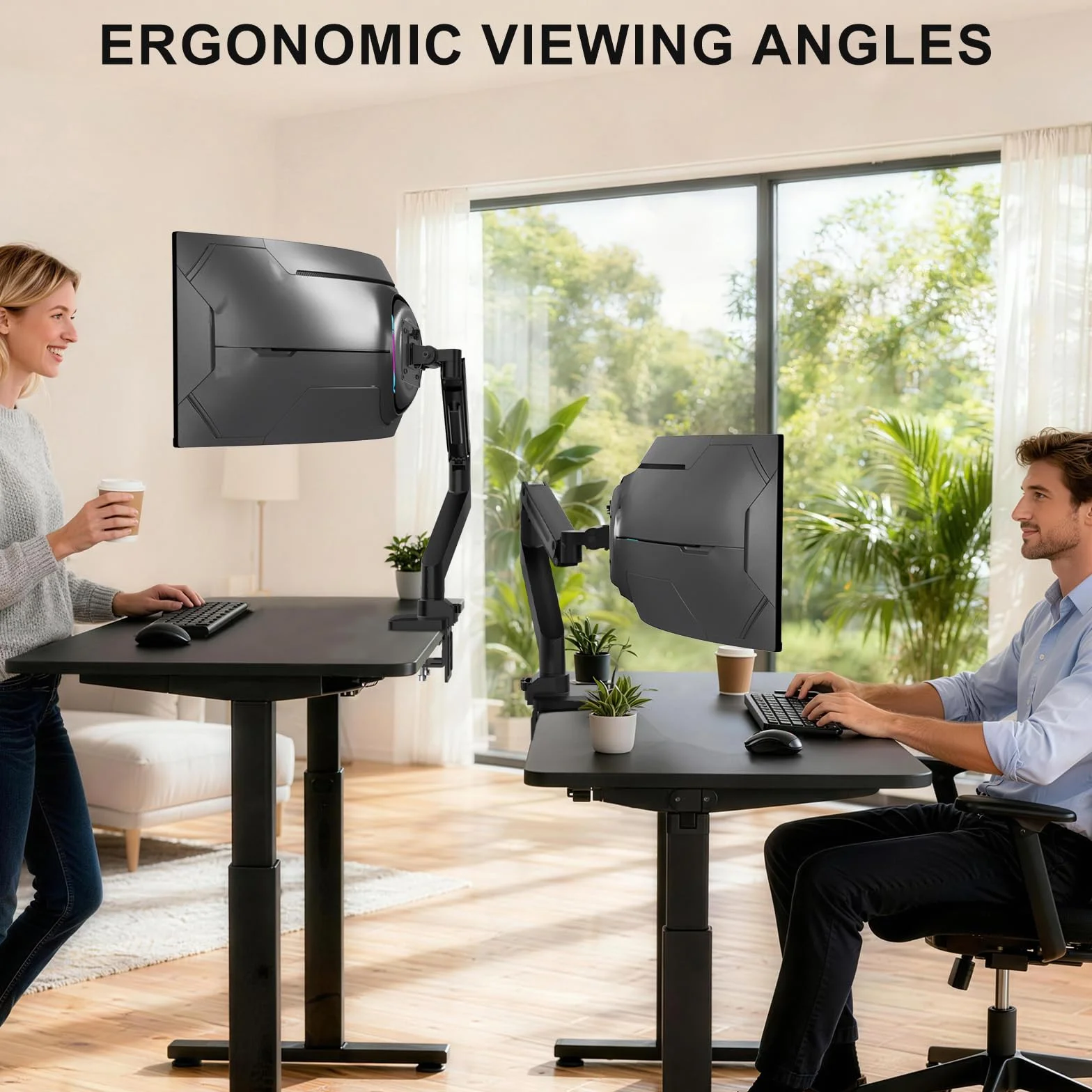 WALI Ramię ze sprężyną gazową z pojedynczym monitorem do ultrawide ekranu do 35 cali i 15 kg, wytrzymały stojak na monitor, w pełni regulowany uchwyt na biurko, VESA 75 i 100 mm, czarny (GSM001XL)
