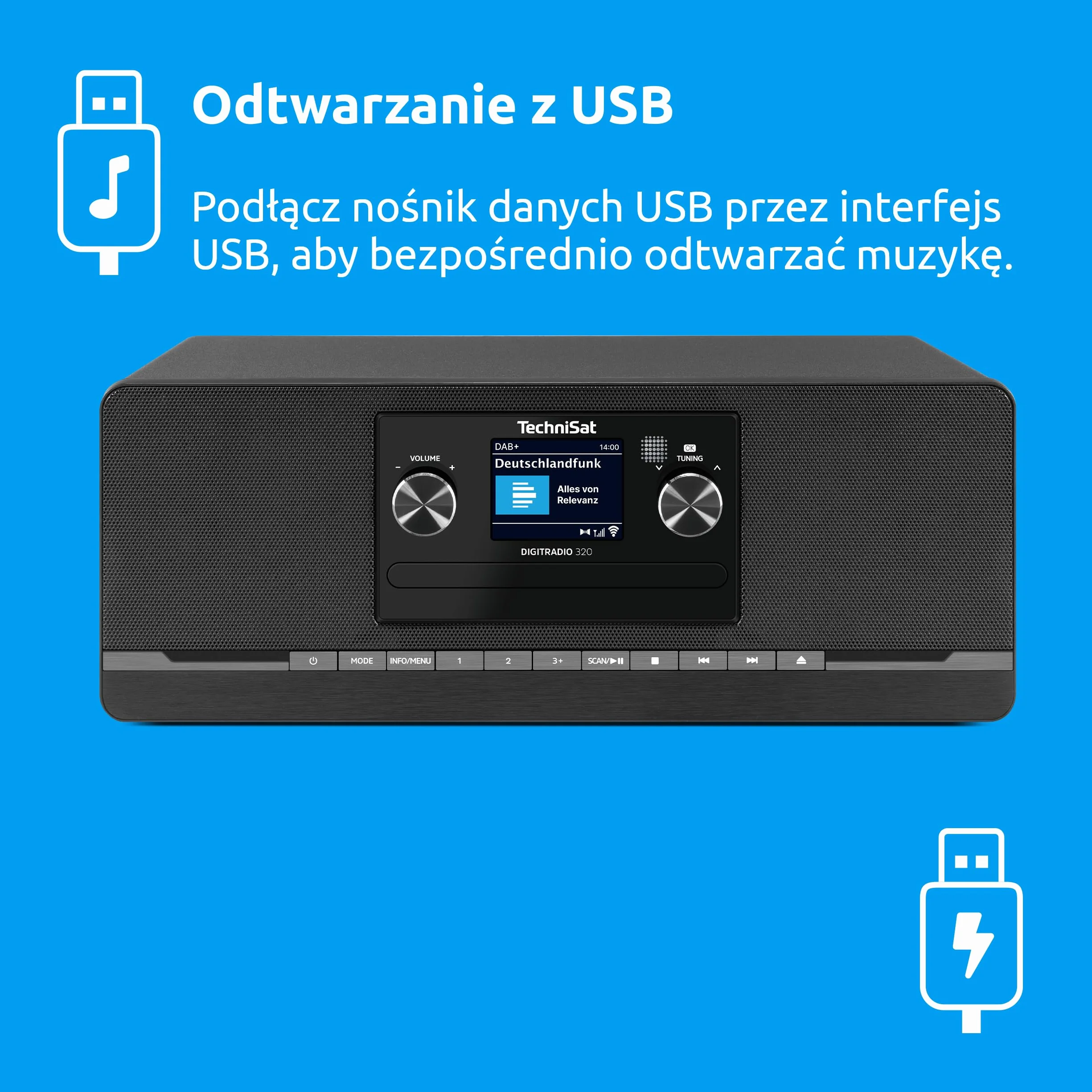 TechniSat DIGITRADIO 320 – Cyfrowe radio stereo (kompaktowy system z DAB+ i FM, odtwarzacz CD, Bluetooth, USB, 2×5 W RMS, kolorowy wyświetlacz TFT, pamięć ulubionych, budzik, timer snu, pilot)