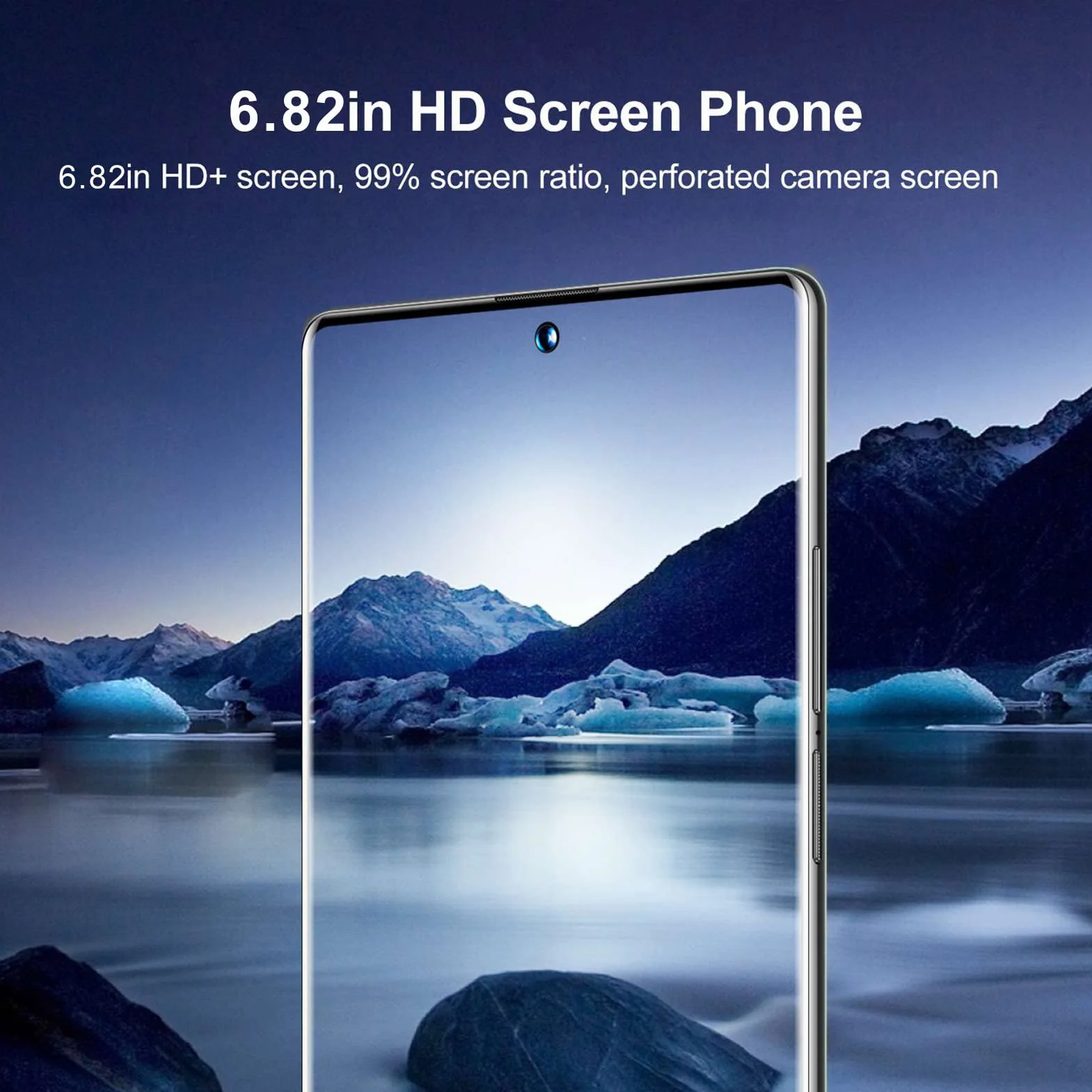 Telefon komórkowy 4G dla Androida 10.0, 6,82-calowy ekran HD, 6 GB RAM i 128 GB ROM, z funkcją rozpoznawania twarzy, bateria 7300 mAh, smartfon do codziennej pracy(EU)