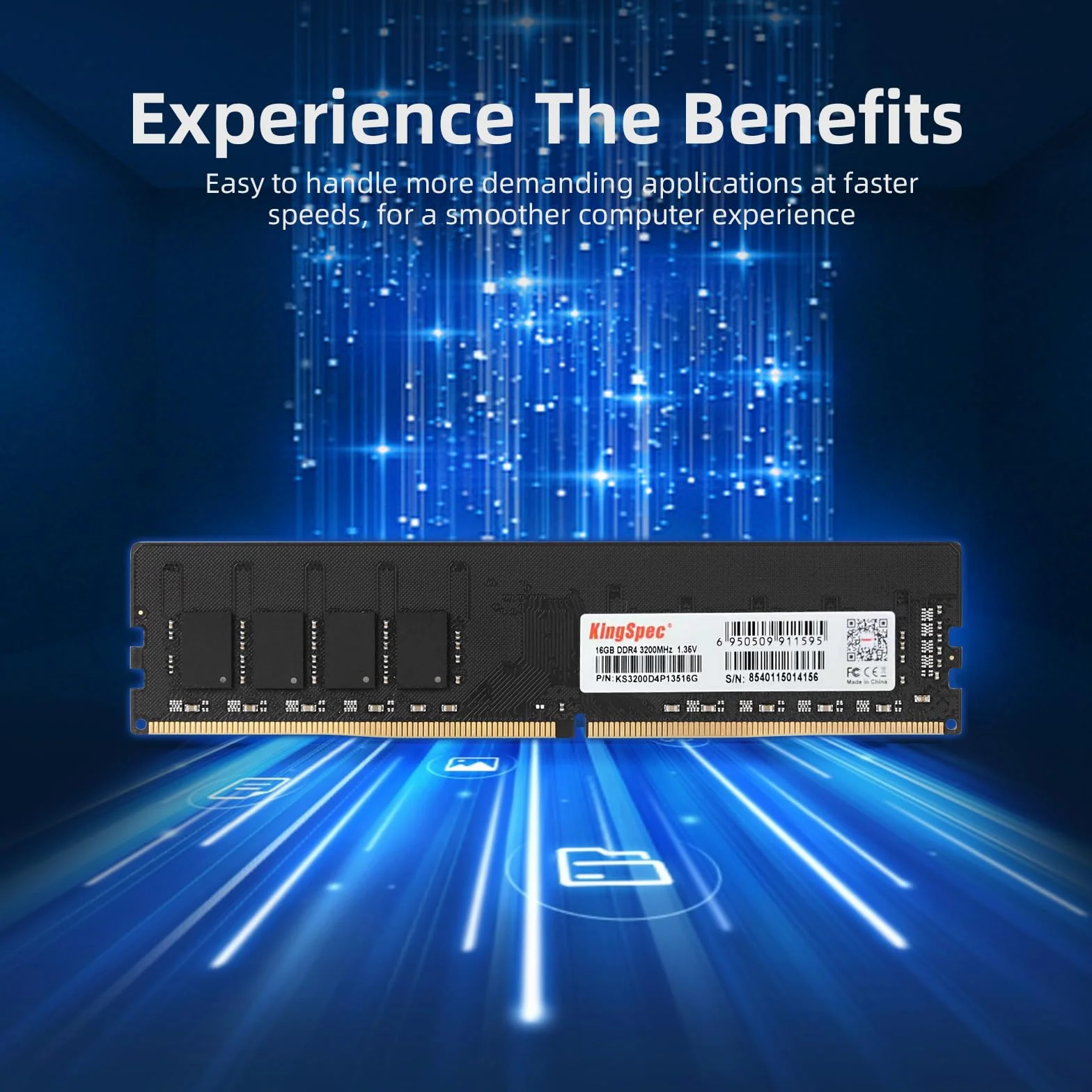 KingSpec 32 GB (2 x 16 GB) DDR4 RAM 3200 MHz do komputerów stacjonarnych - Plug-and-Play, do użytku domowego i biurowego, wersja standardowa, 288-pinowa pamięć DIMM CL18 1,35 V kompatybilna z