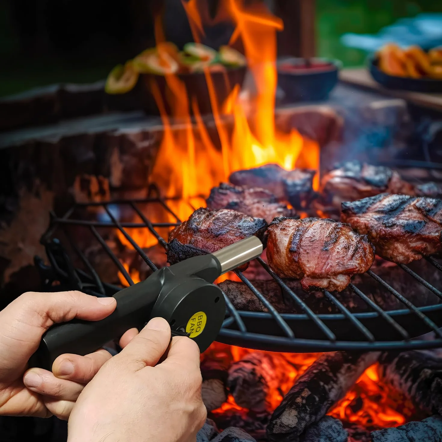 Wentylator ręczny do grillowania na świeżym powietrzu - narzędzie do gotowania na węglu drzewnym