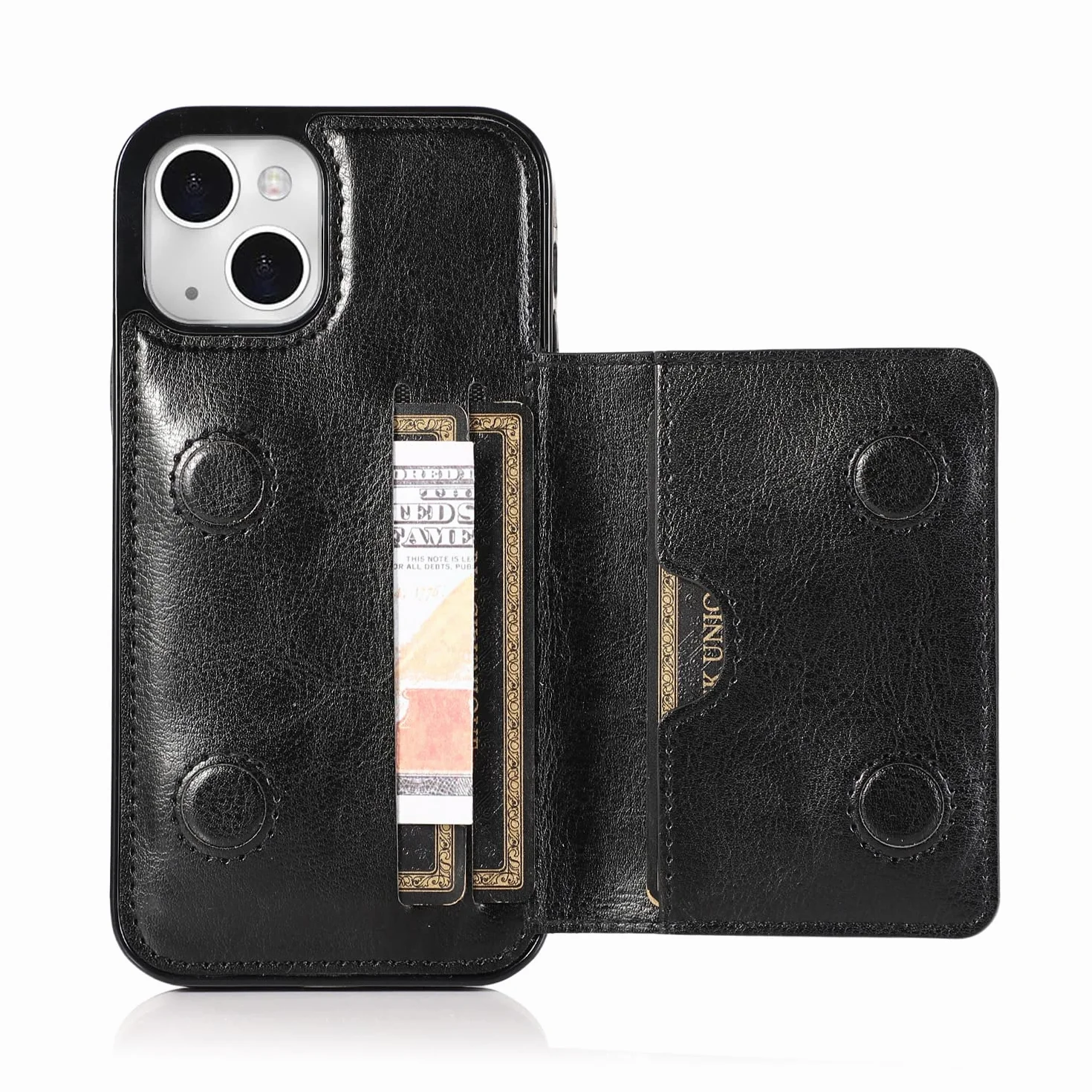 Cienkie etui do iPhone 14 Pro Max / 14 Plus/14 Pro / 14, magnetyczne etui na telefon komórkowy, z klapką, matowa skóra, portfel, etui ochronne na telefon z uchwytem na karty, czarne, 35,5 cm