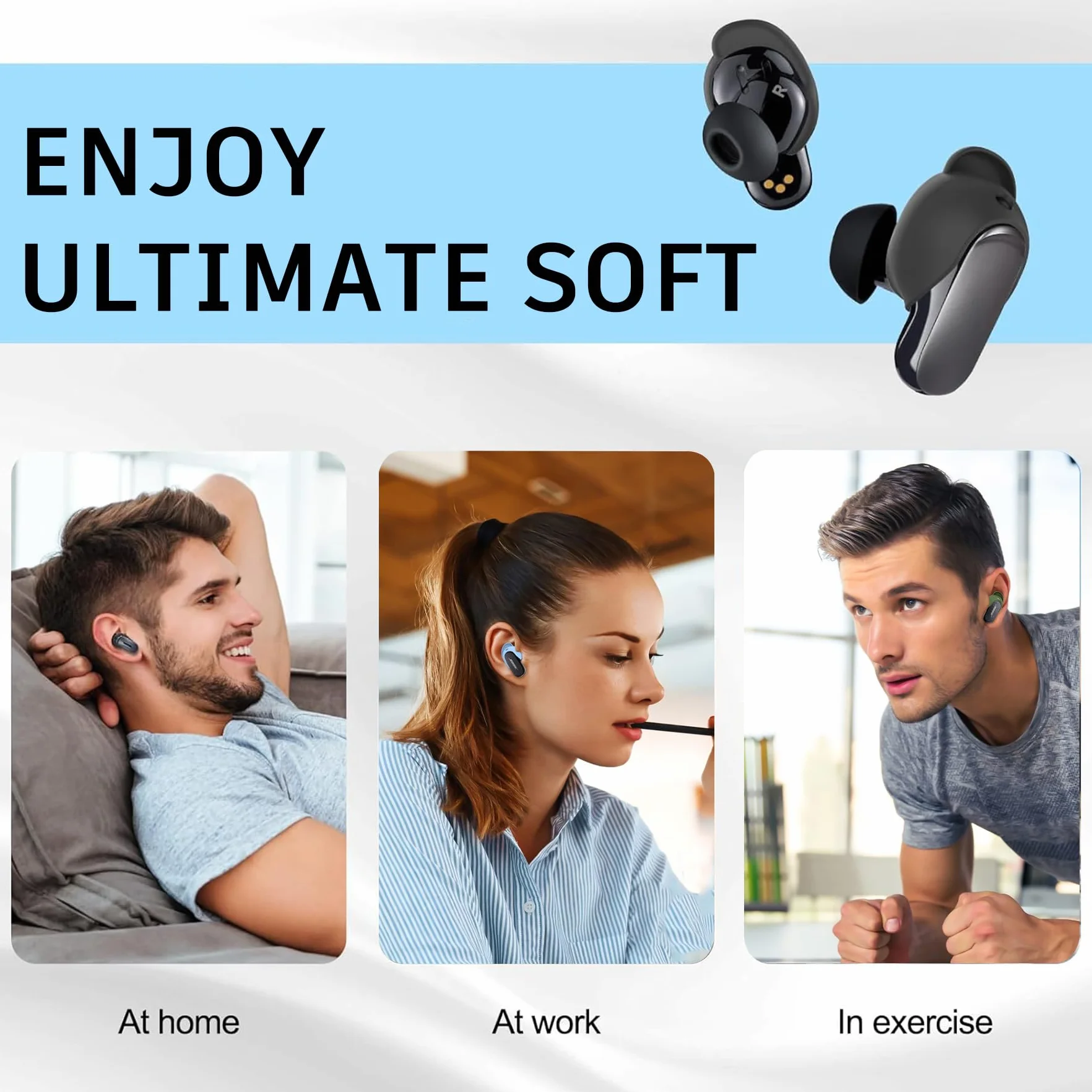 Zapasowe końcówki douszne kompatybilne z Bose QuietComfort Ultra (2023) silikonowe antypoślizgowe rozmiar S M L zielone