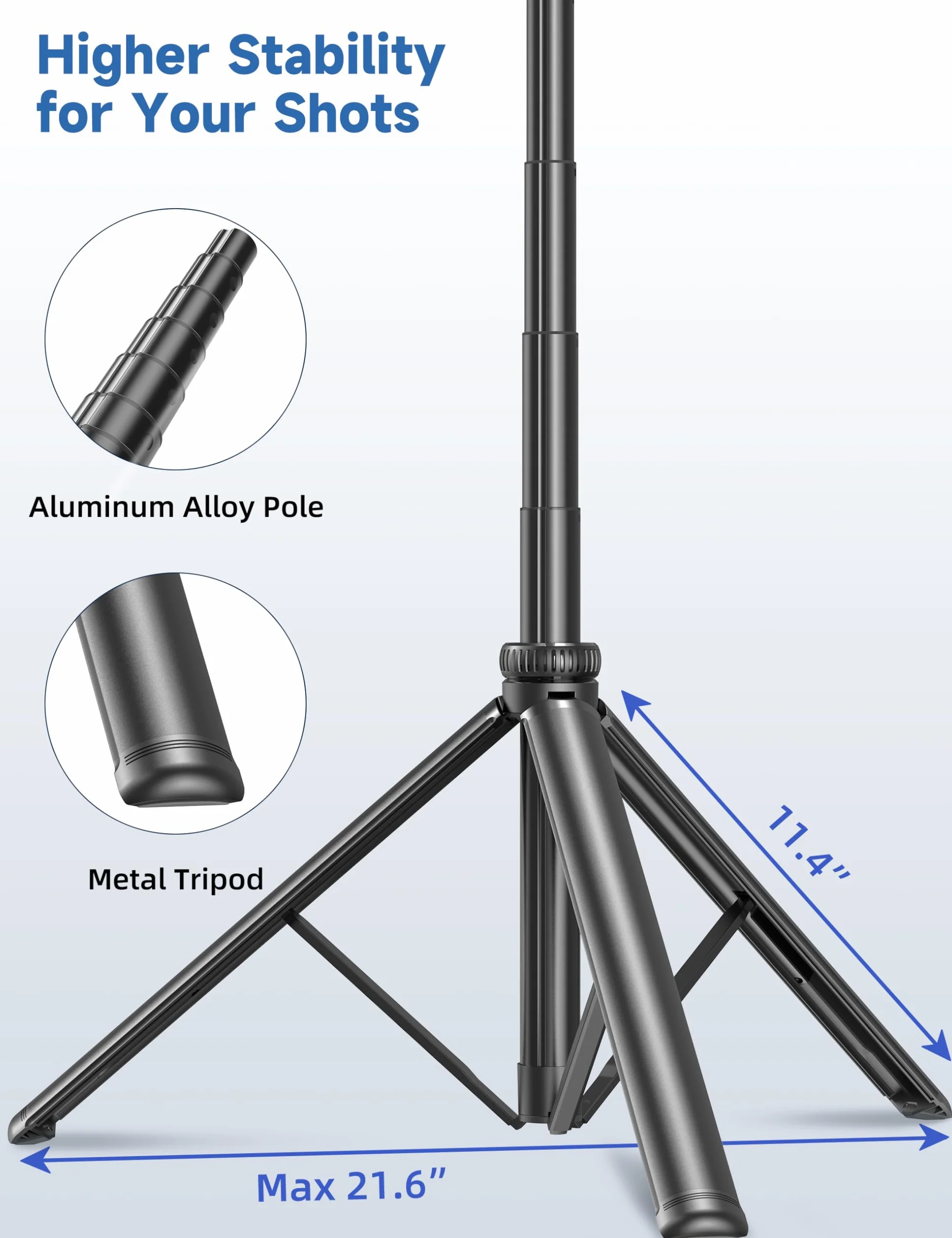 Statyw do telefonu komórkowego 190 cm, statyw selfie do smartfona, aluminiowe pręty, stabilny uchwyt statywowy do telefonu komórkowego z pilotem zdalnego zwalniania kompatybilny z iPhone'em/Galaxy