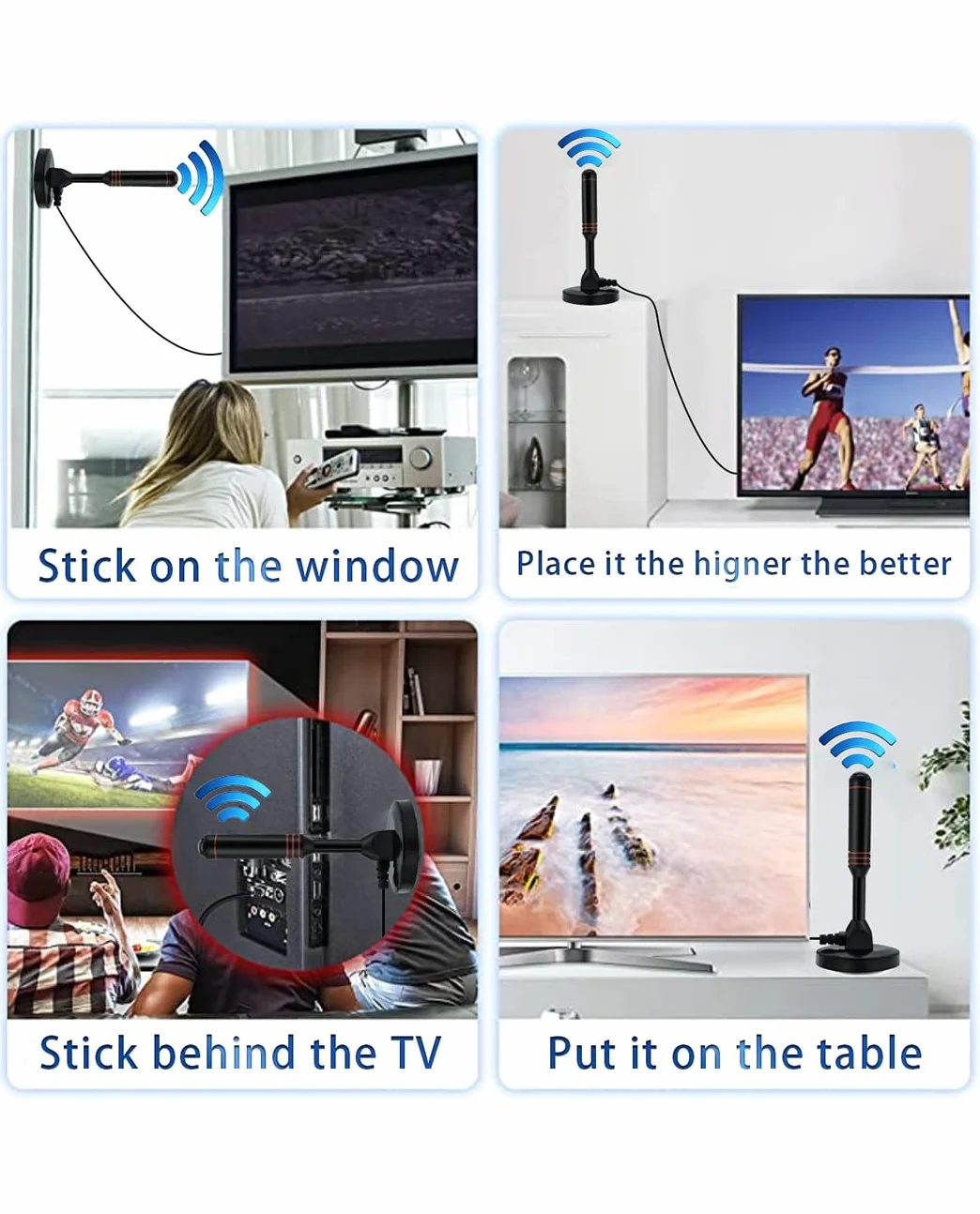 Vecys Cyfrowa Antena Telewizyjna DVB-T2 Przenośna Wewnętrzna Zewnętrzna DTMB z Podstawą Magnetyczną Kabel 5m USB TV
