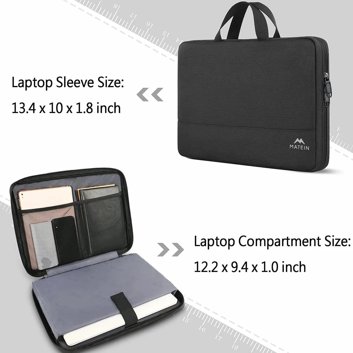 MATEIN Etui na laptopa, wodoszczelna torba na laptopa, etui ochronne z uchwytem, etui na laptopa, 17,3 cala, czarny