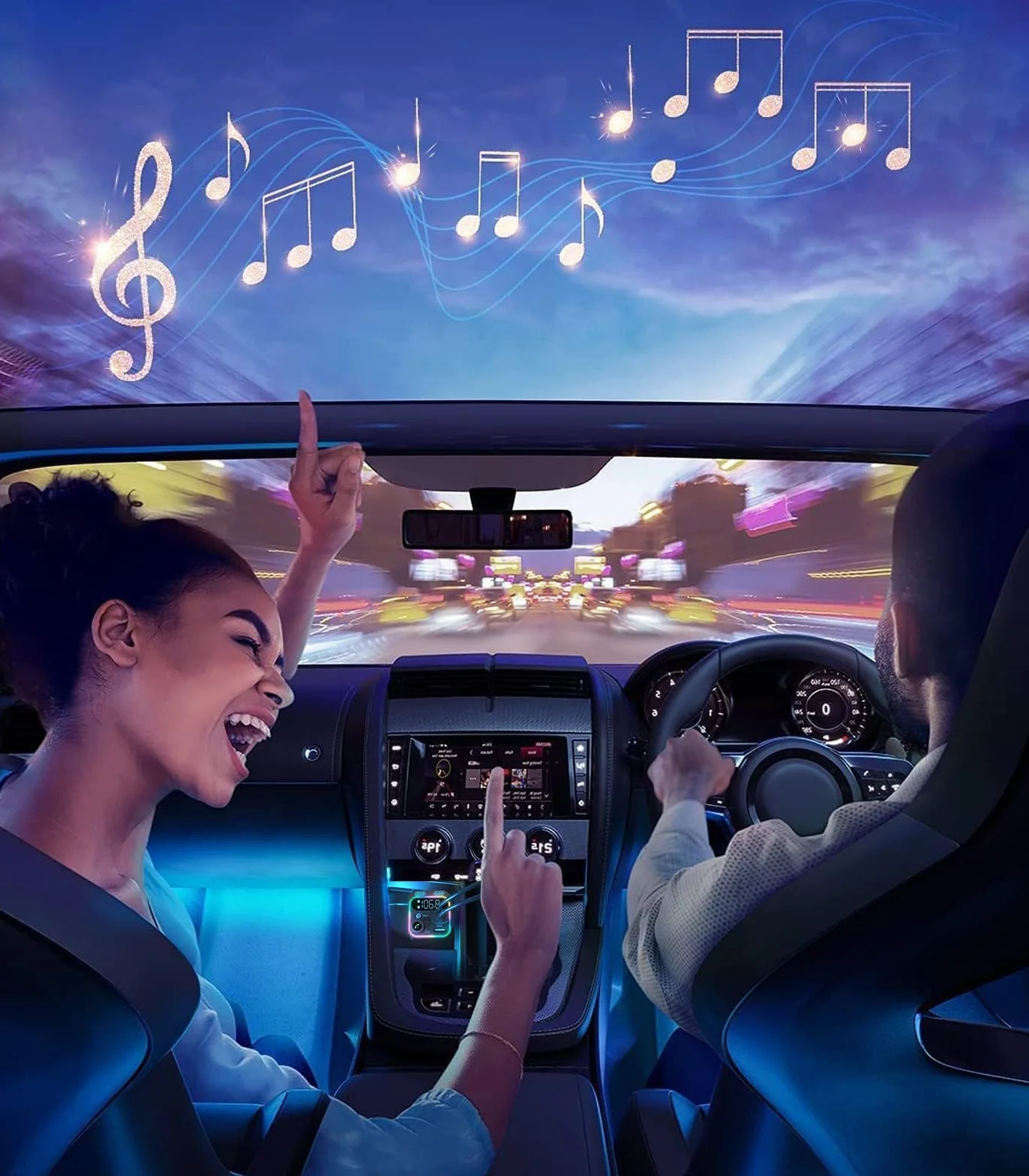JOYROOM Adapter Aux Bluetooth Samochodowy, Radio samochodowe z nadajnikiem Bluetooth 5.3 FM [Mocniejsze dwa mikrofony i głęboki bas HiFi] Odtwarzacz muzyczny, 48 W PD i QC3.0, zestaw głośnomówiący