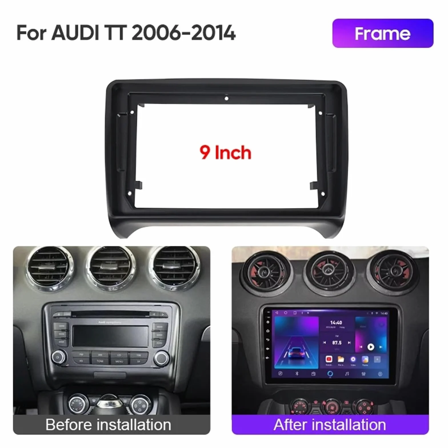 Pasuje do AUDI TT 2006-2014 9-calowa rama radia samochodowego multimedialnego, panel czołowy, uchwyt montażowy do deski rozdzielczej, Autoradio Rahmen(Set)
