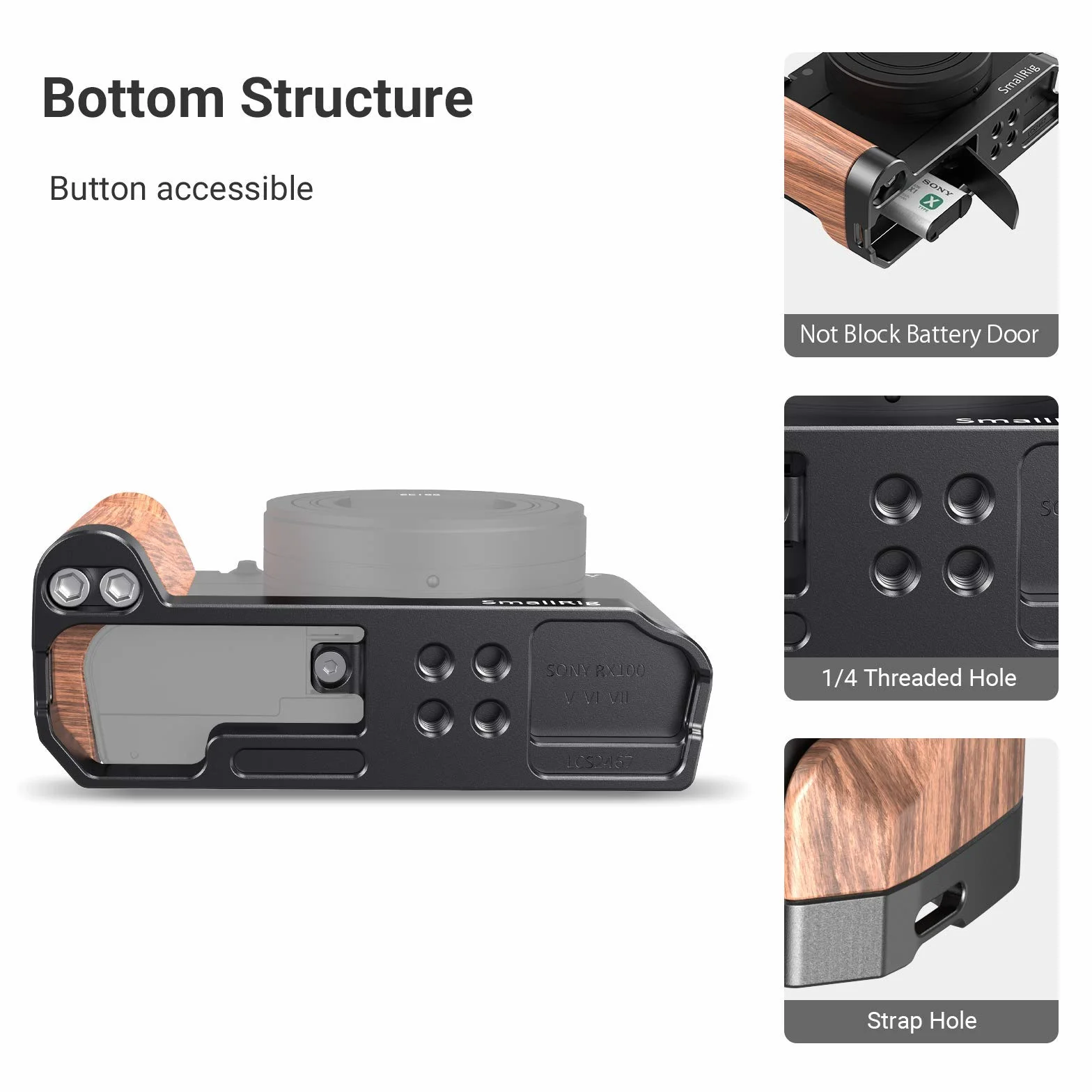 Drewniany uchwyt SMALLRIG w kształcie litery L do Sony RX100 III/IV/V (VA) / VI/VII - LCS2467