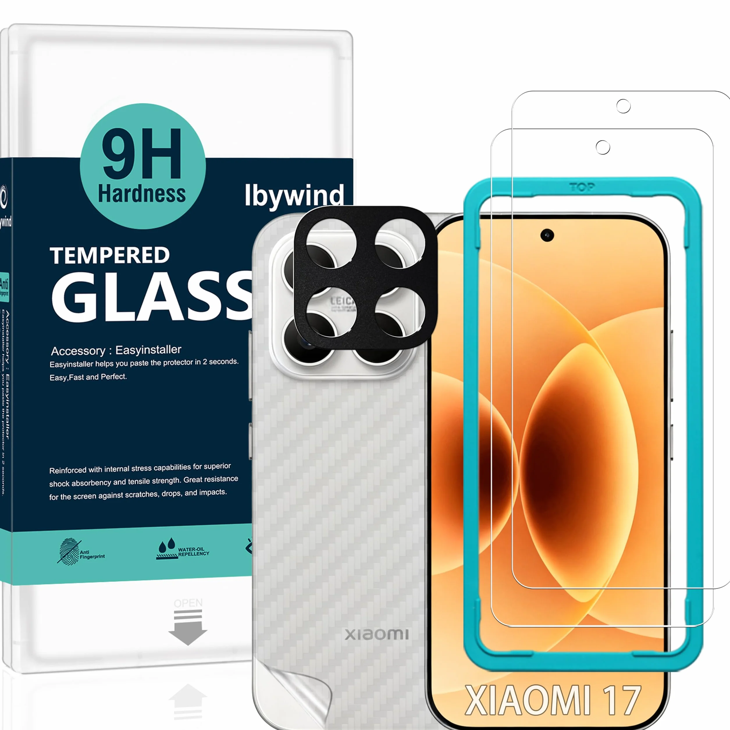 Ibywind Szkło Hartowane do Xiaomi 17 5G,2 Sztuki Twardością 9H Folia Ochronna z osłoną obiektywu aparatu,łatwe narzędzie do instalacji,bez pęcherzyków powietrza,odporna na pękanie i zarysowania