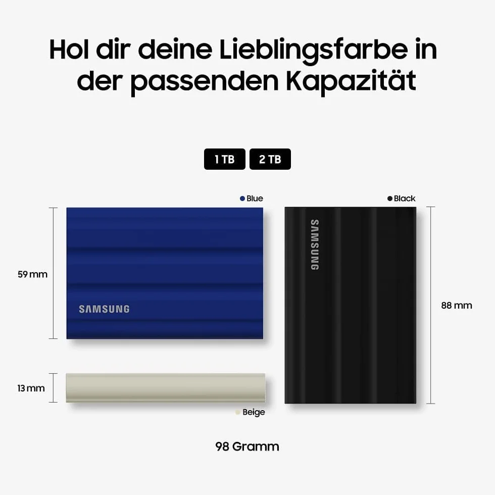 Samsung T7 MU-PE2T0S/EU Dysk Przenośny Ssd, Czarny, 2 TB & Amazonbasics ZH1510146 Etui na Zewnętrzny Dysk Twardy, Czarny, 11,9 x 9,2 x 1,6 cm