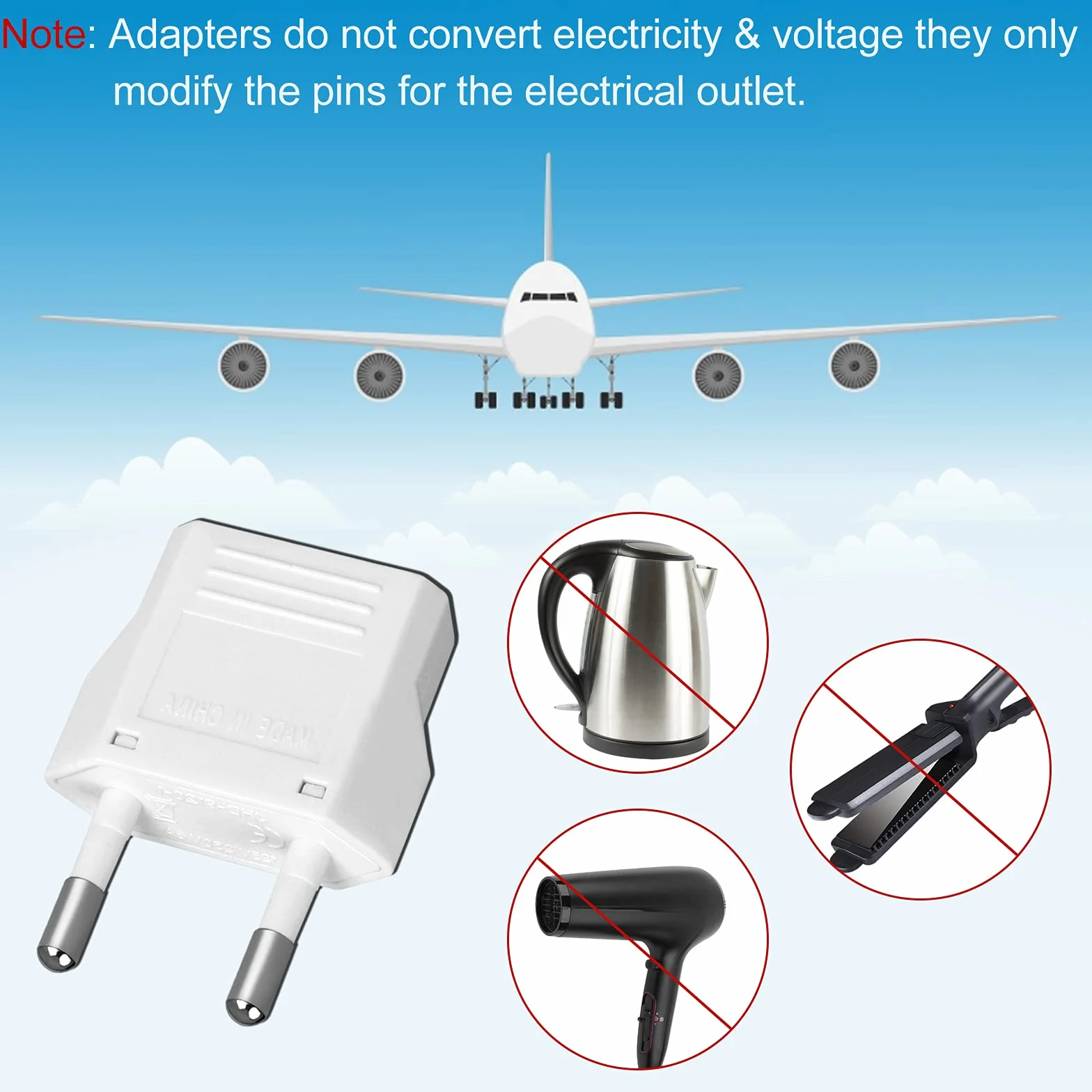 6 Pack US to Europe Plug Adapter - Type C European Travel Adapter, Wall Plug Power Converter for Europe (White)