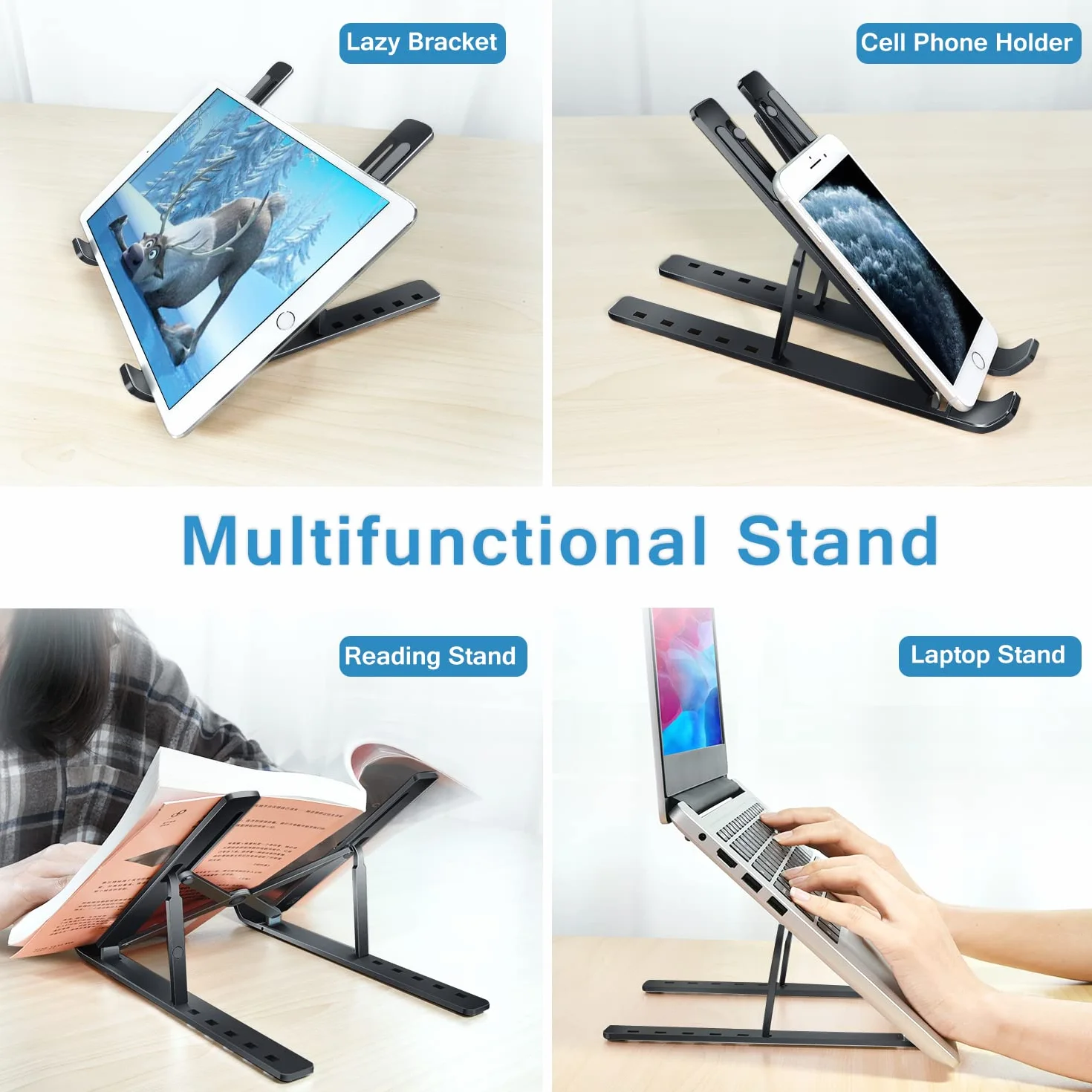 Ivoler Regulowany uchwyt na laptopa – aluminiowy ergonomiczny składany przenośny uchwyt na tablet stojak na biurko do MacBooka, Lenovo, Dell, HP, więcej laptopów 10-15,6 cala - czarny