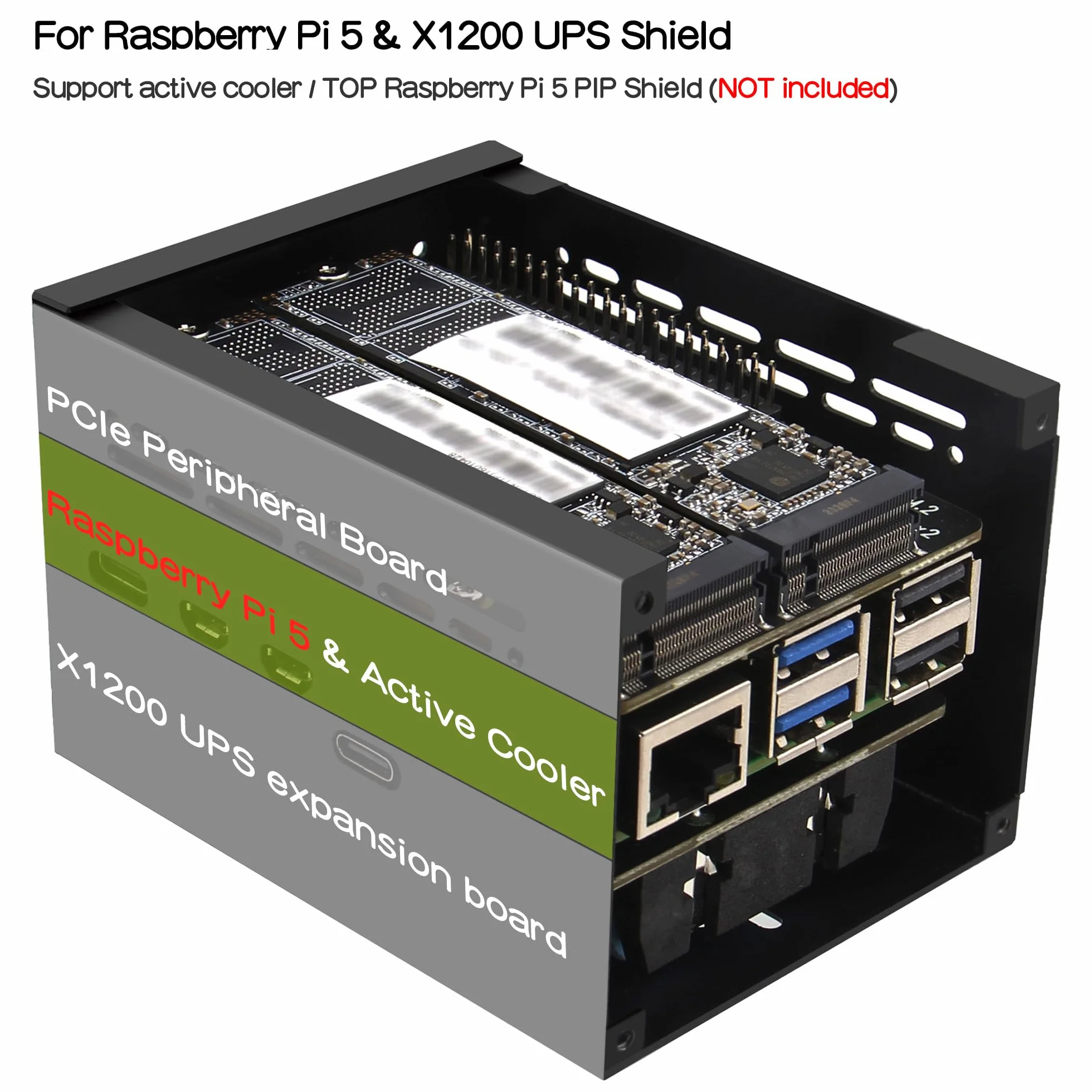 Geekworm X1200-C1 metalowa obudowa do Raspberry Pi 5 & X1200 UPS Shield