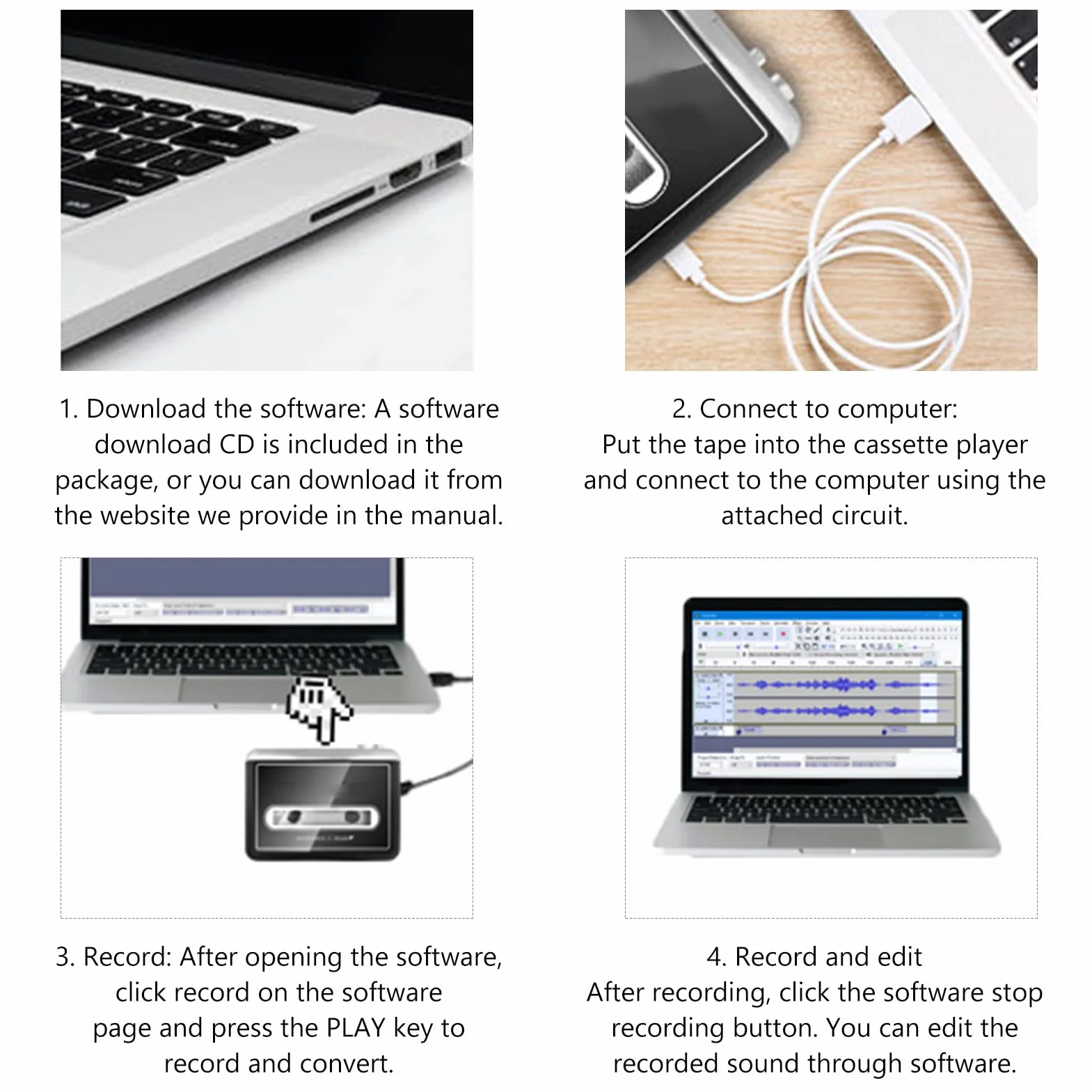 Przenośny Odtwarzacz Kasetowy, Konwerter Taśmy USB Na MP3 Z Odłączanymi Głośnikami Na Kabel USB, Działa Również Z Laptopami I Nagrywarkami CD