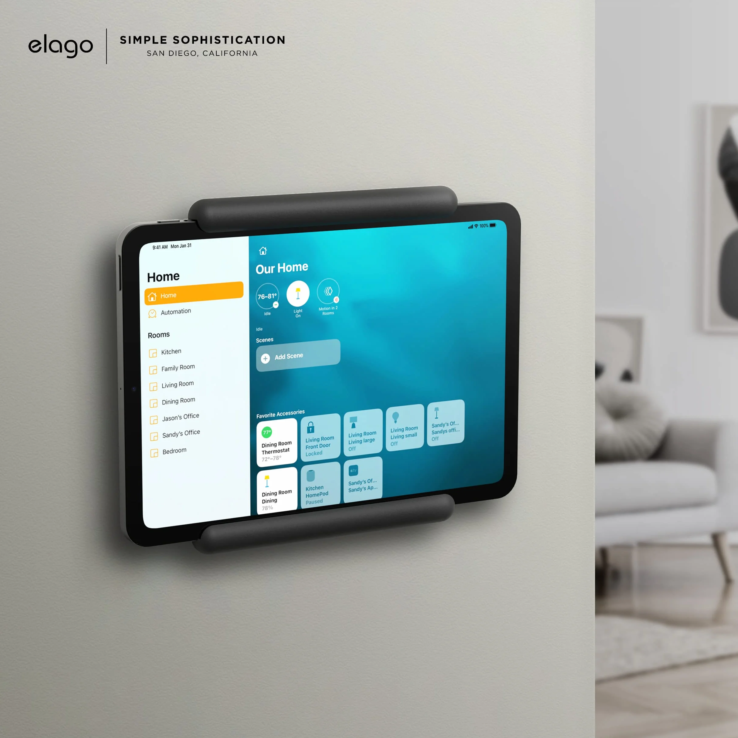 elago Uchwyt do Home Hub do iPad Mini/Air/Pro, Galaxy Tab | Uchwyt Ścienny do iPad, Uchwyt HomeKit, Łatwy Montaż, Bez Zarysowań, System Zarządzania Kablami (Czarny)