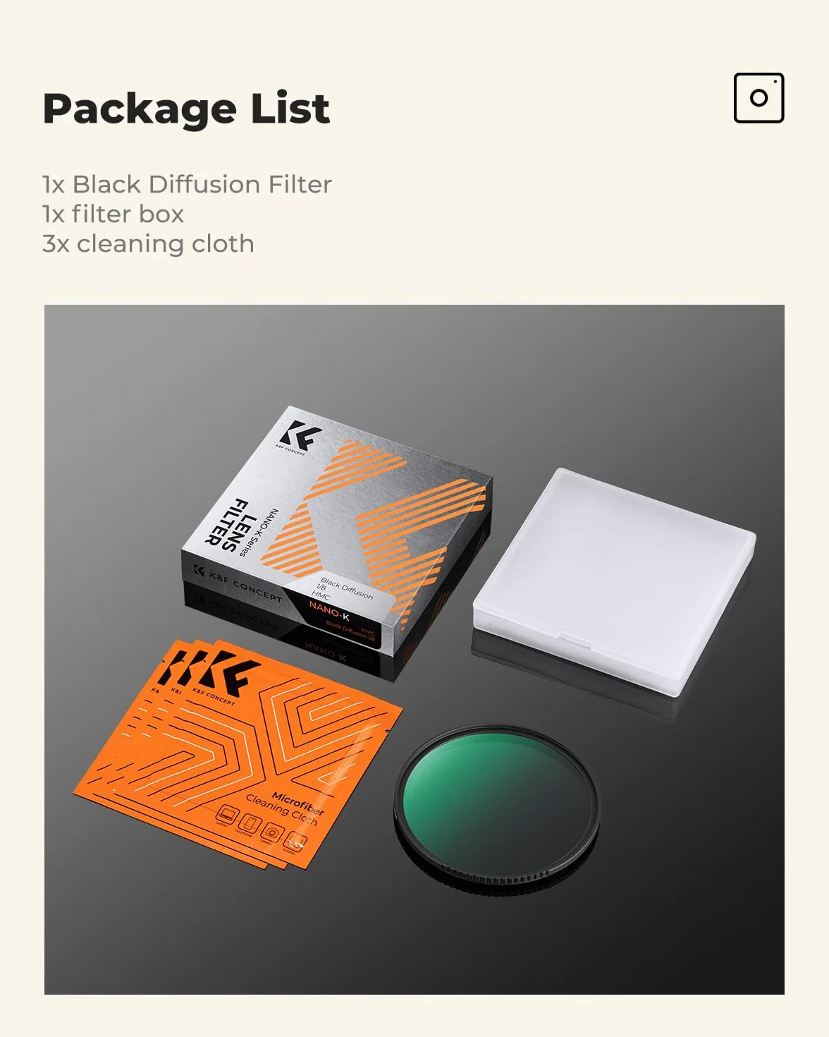 K&F Concept 40,5 mm czarna dyfuzja 1/8 filtr mgiełka miękkie świecące filtry do soczewek (seria Nano-K)