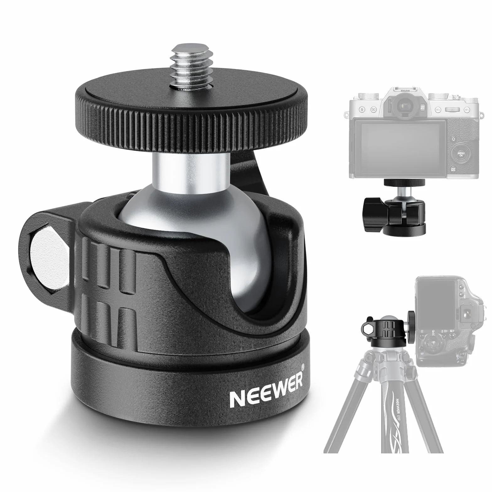 NEEWER BASIC Mini głowica kulki, przenośny adapter do kamery do montażu na głowicy statywu 1/4" do DSLR Action Cam Telefon LED Światło pierścieniowe suwak monopod, 4,4 funta maksymalne obciążenie, 360