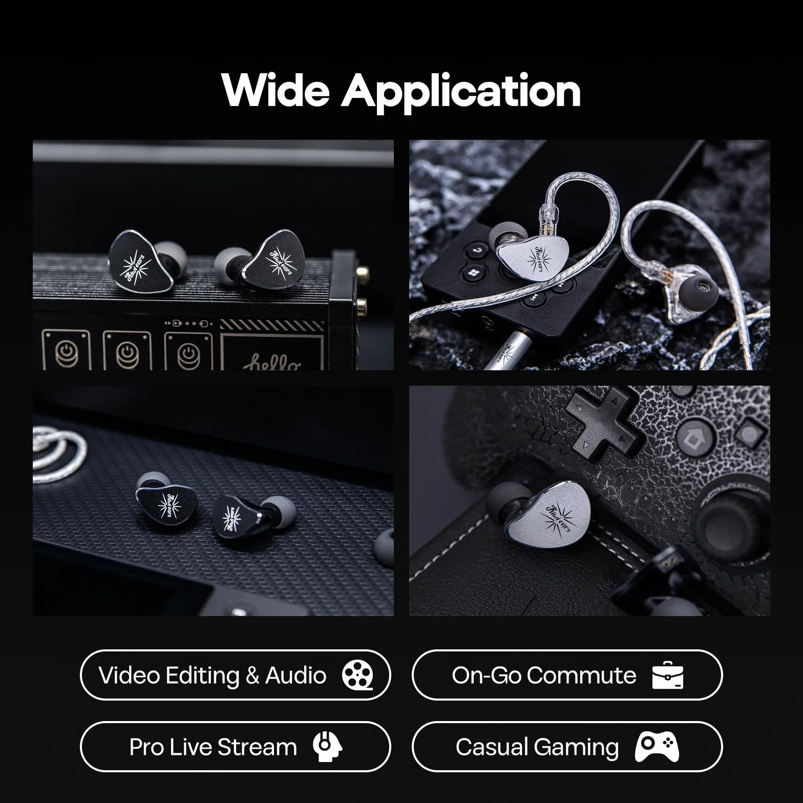 Linsoul Kiwi Ears Belle 10 mm DLC dynamiczny przetwornik douszny, przewodowe słuchawki HiFi z podwójnymi posrebrzanymi kablami do występów scenicznych/gier/produkcji muzycznej (Bez MIC, Czarny)