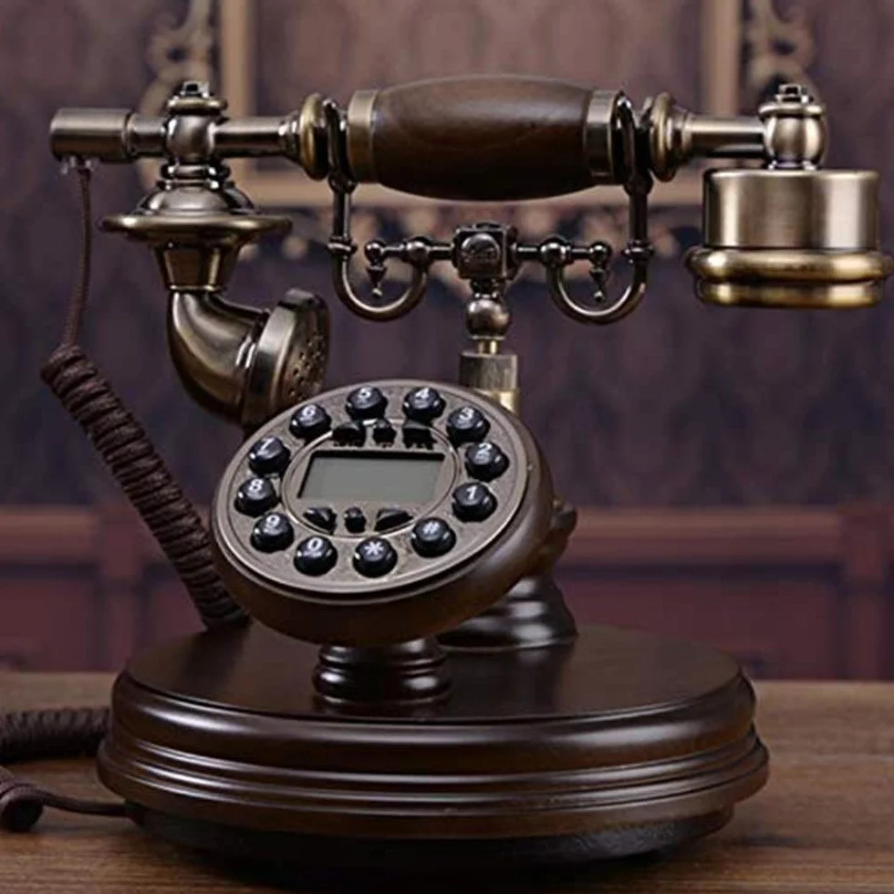 Telefon retro europejski z litego drewna Zabytkowy telefon Domowy salon stacjonarny biurowy ，Telefon w stylu vintage