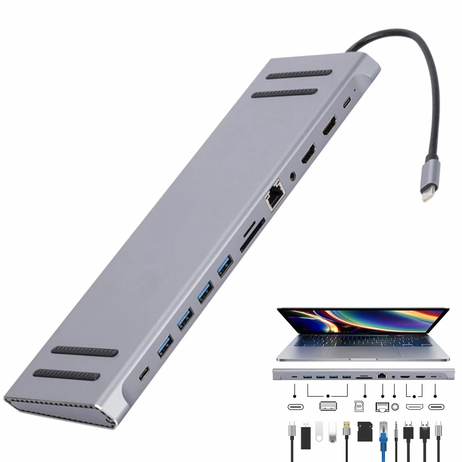 Stacja dokująca do laptopa Adapter, szybki hub rozszerzający USB | Adapter wieloportowy Adapter wieloportowy SuperSpeed Plug & Play, replikator portów do komputera, laptopa, telefonu