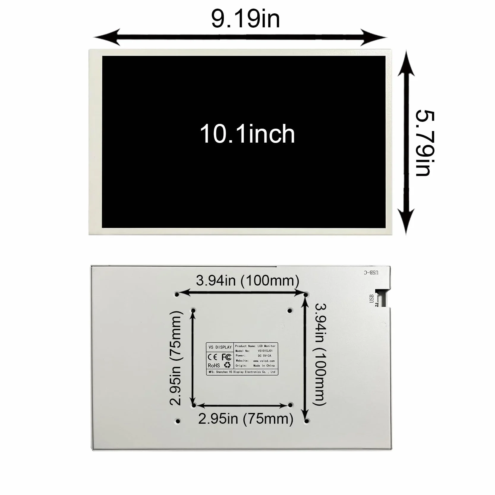 VSDISPLAY Przenośny biały 10,1-calowy ekran temperatury komputera IPS | 800x1280,do PC CPU RAM HDD Data & Theme