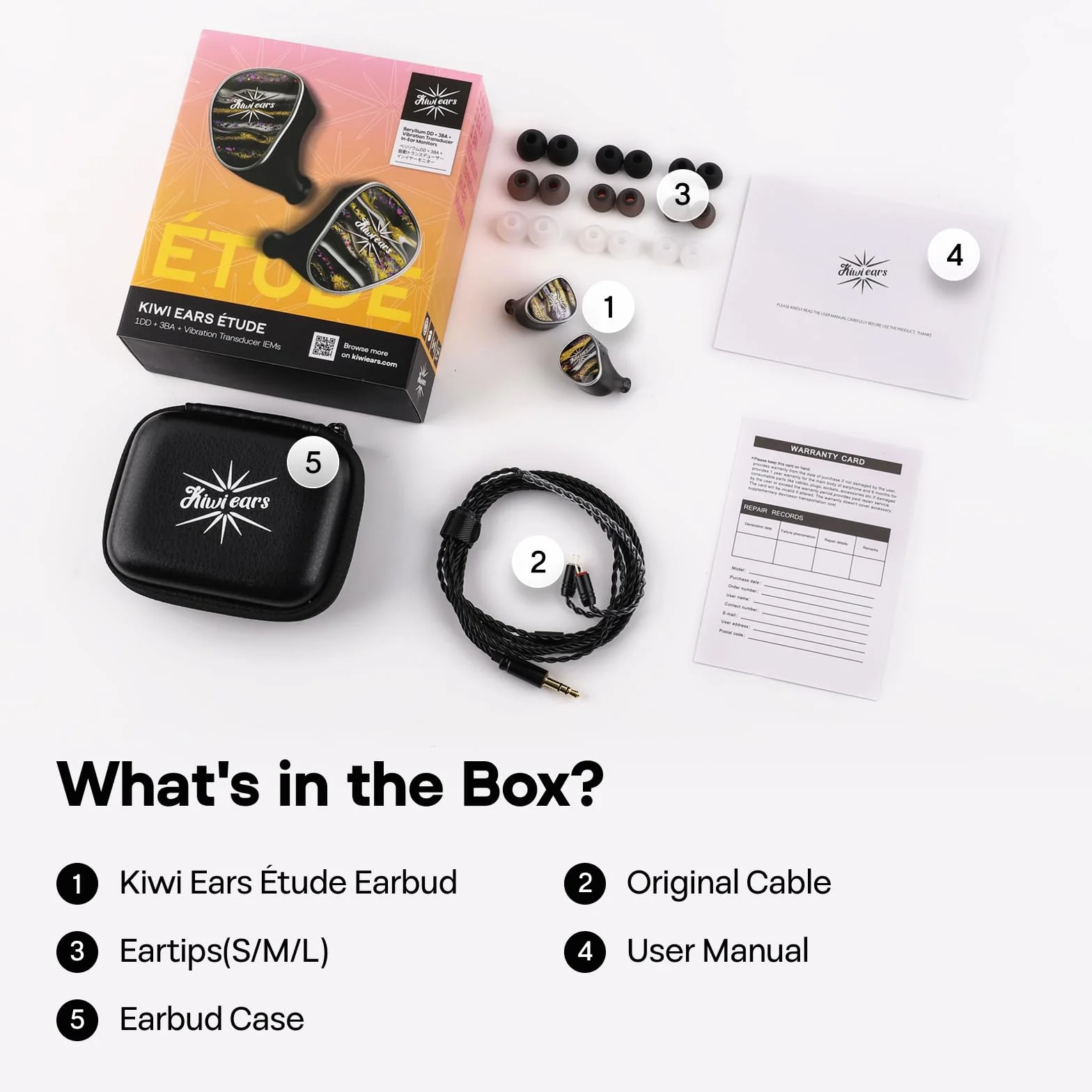 Linsoul Kiwi Ears Étude Monitor douszny, 3BA+1DD+1BN Hybrydowe słuchawki douszne IEM, Słuchawki do gier, HiFi Przewodowe słuchawki stereo z odłączanym 2-pinowym kablem dla audiofilów i muzyków