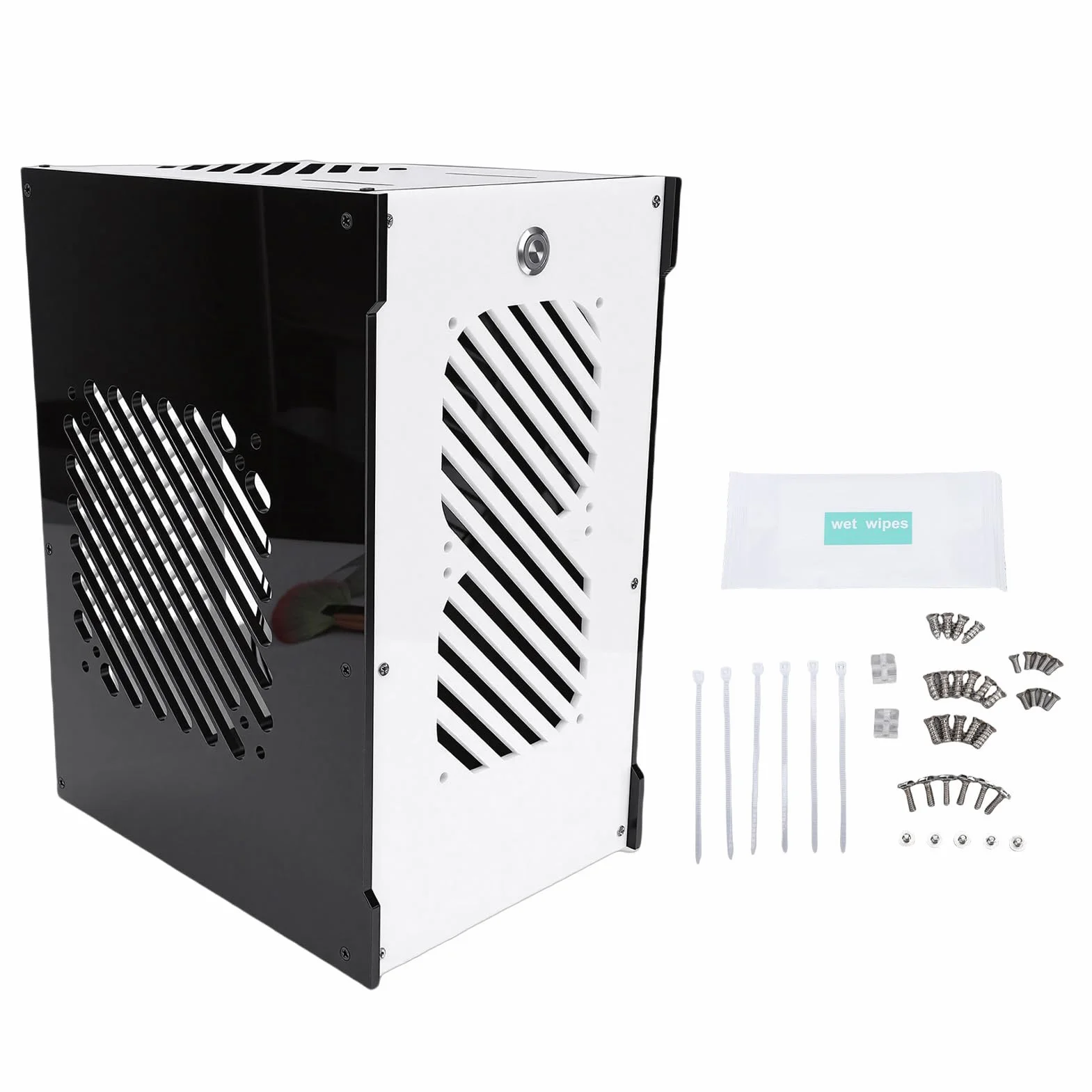 Luqeeg Mała Obudowa Komputera PC, Obudowa Minikomputera ITX z wentylacją 360 Stopni, Obsługa Płyty Głównej ITX 4x2,5-calowe Dyski SSD Dostawa SFX do Komputerów PC do Gier w Domowym Biurze