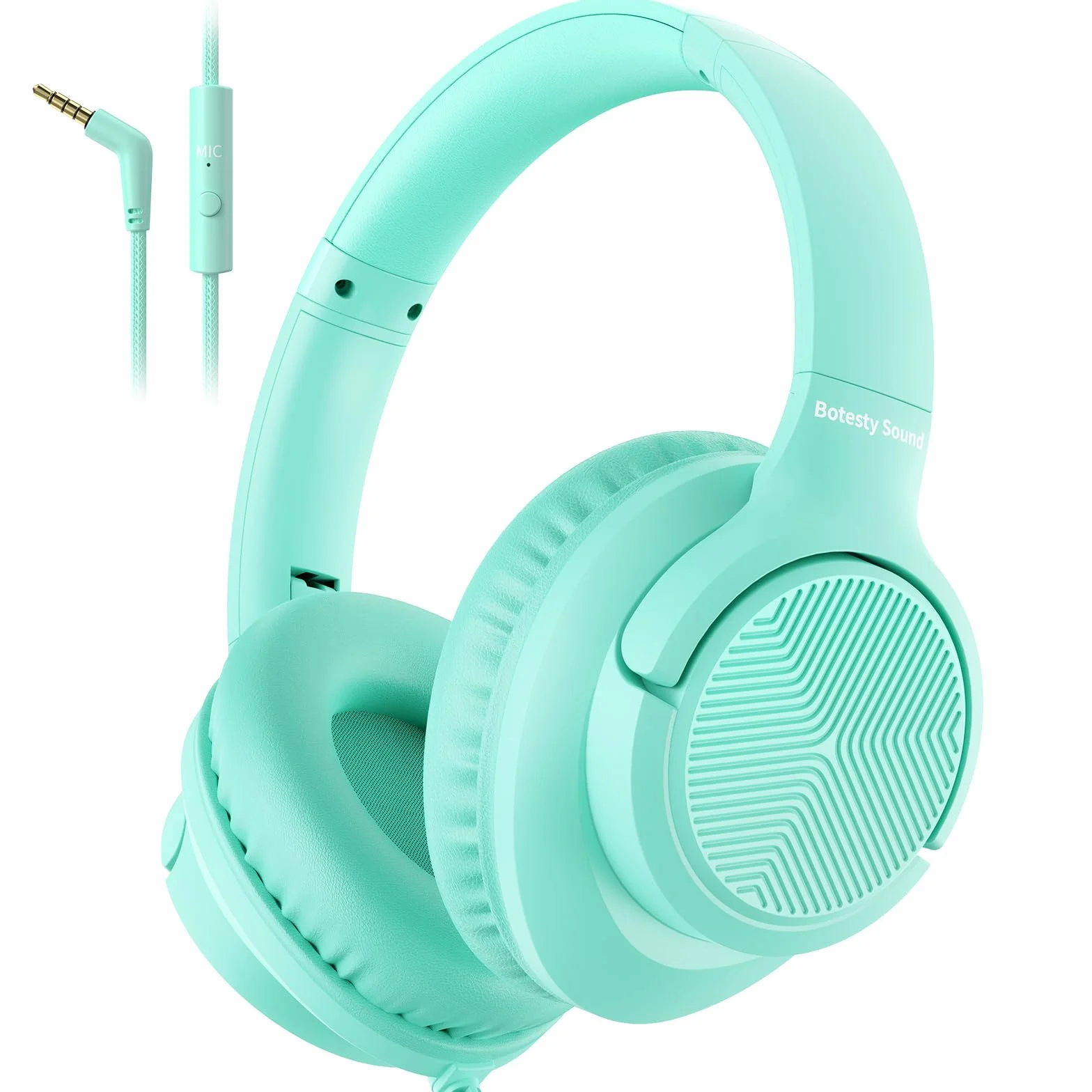 Botesty Sound Słuchawki przewodowe z mikrofonem, składane słuchawki wtykowe 3,5 mm, przewodowe, z nylonowym kablem 1,5 m, do tabletu, laptopa, MP3/4, szkoły, podróży samolotem, zielone