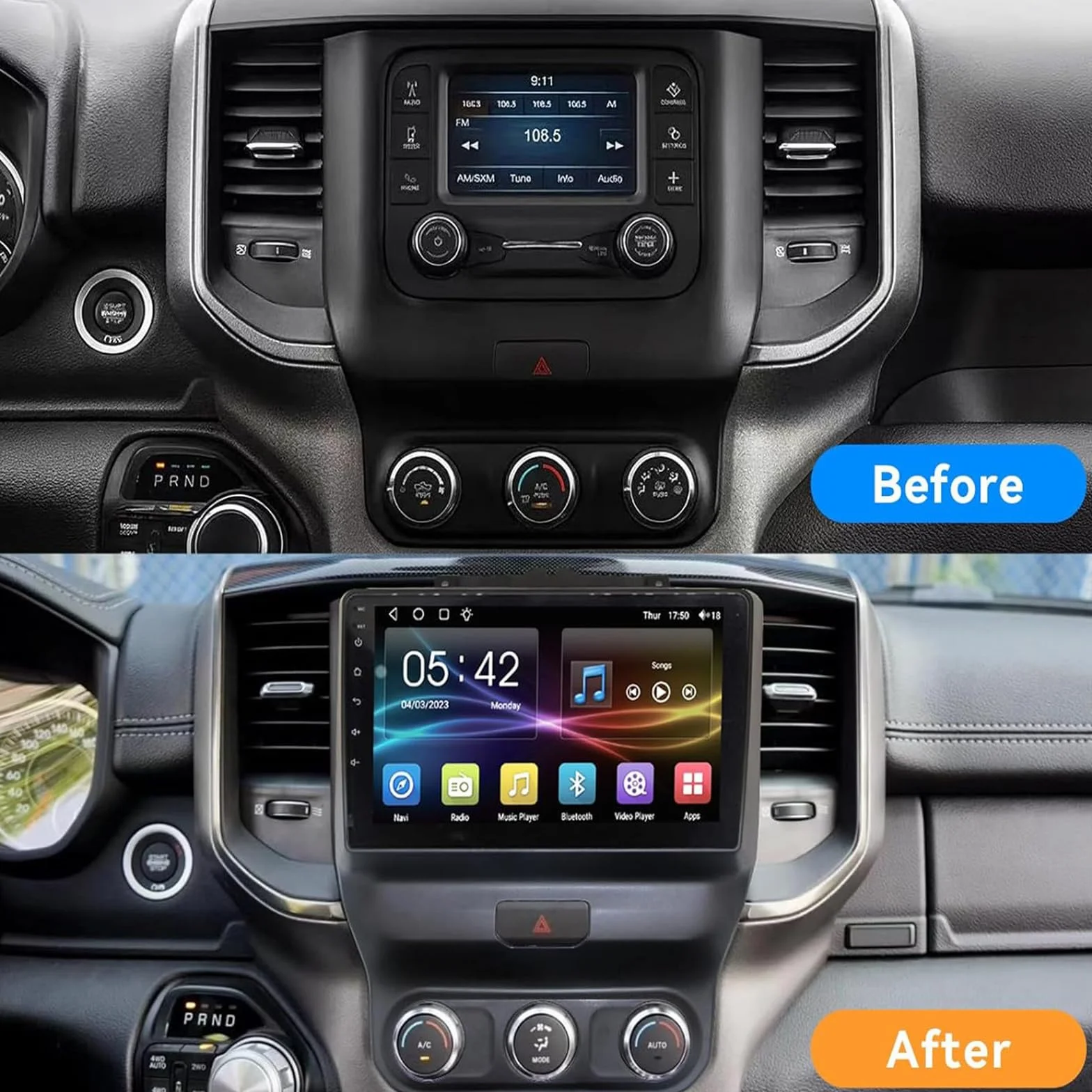 Android 15 9calowy ekran dotykowy radio samochodowe do Dodge Ram 2019-2024 | Bezprzewodowy CarPlay WiFi Bluetooth EQ Audio Android Auto AM/FM Nawigacja GPS AHD Kamera cofania mikrofon